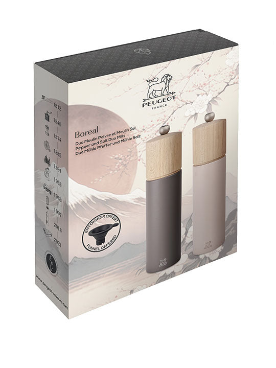 Peugeot Boreal Salt & Pepper Mills Duo Gift Set - 21cm + silicone funnel