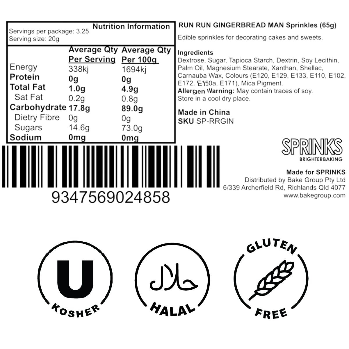 Sprinks Run Run Gingerbread Man Sprinkles 65g