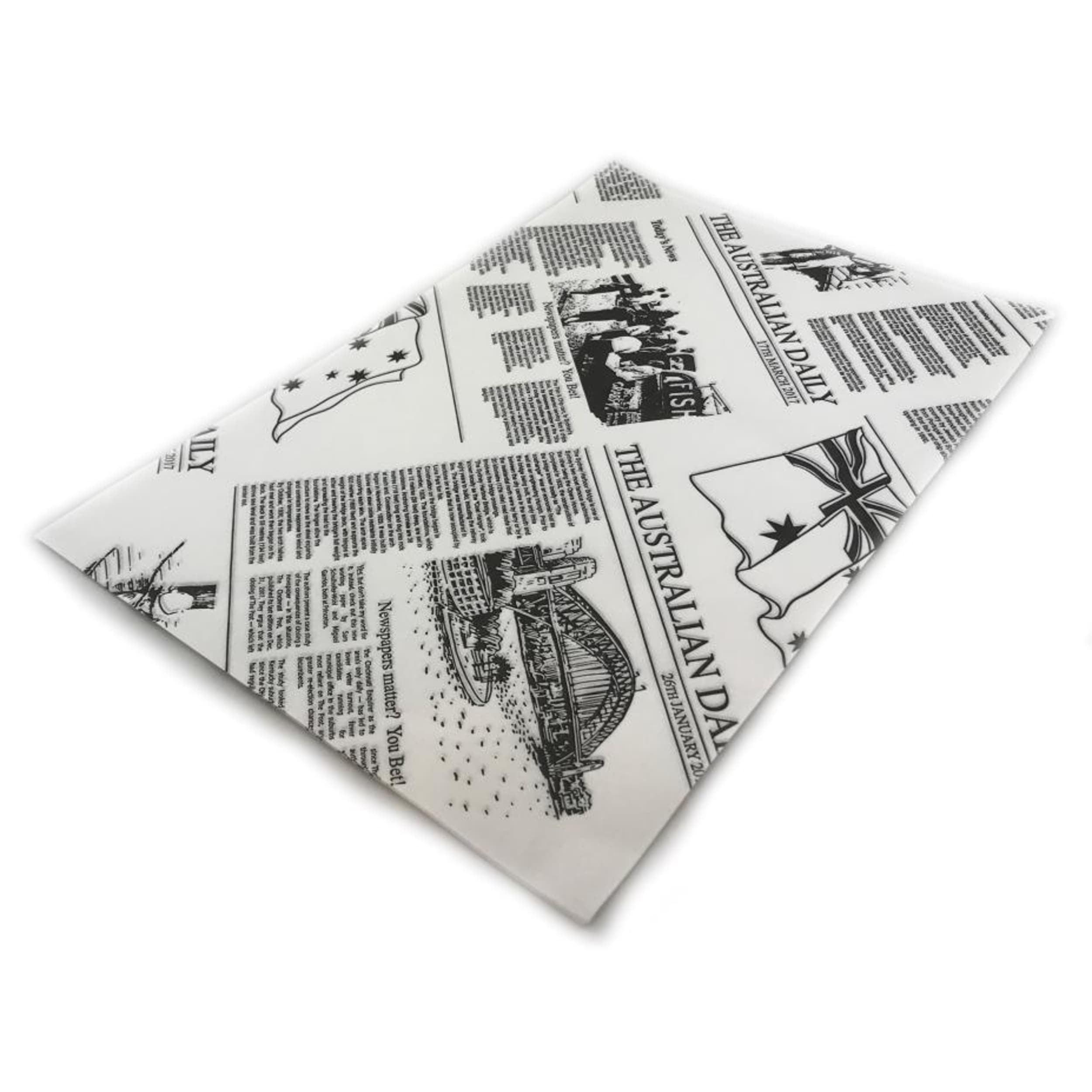 Catering Collection Greaseproof Paper Newsprint 28gsm 1/4Cut 200x300mm Ream 200