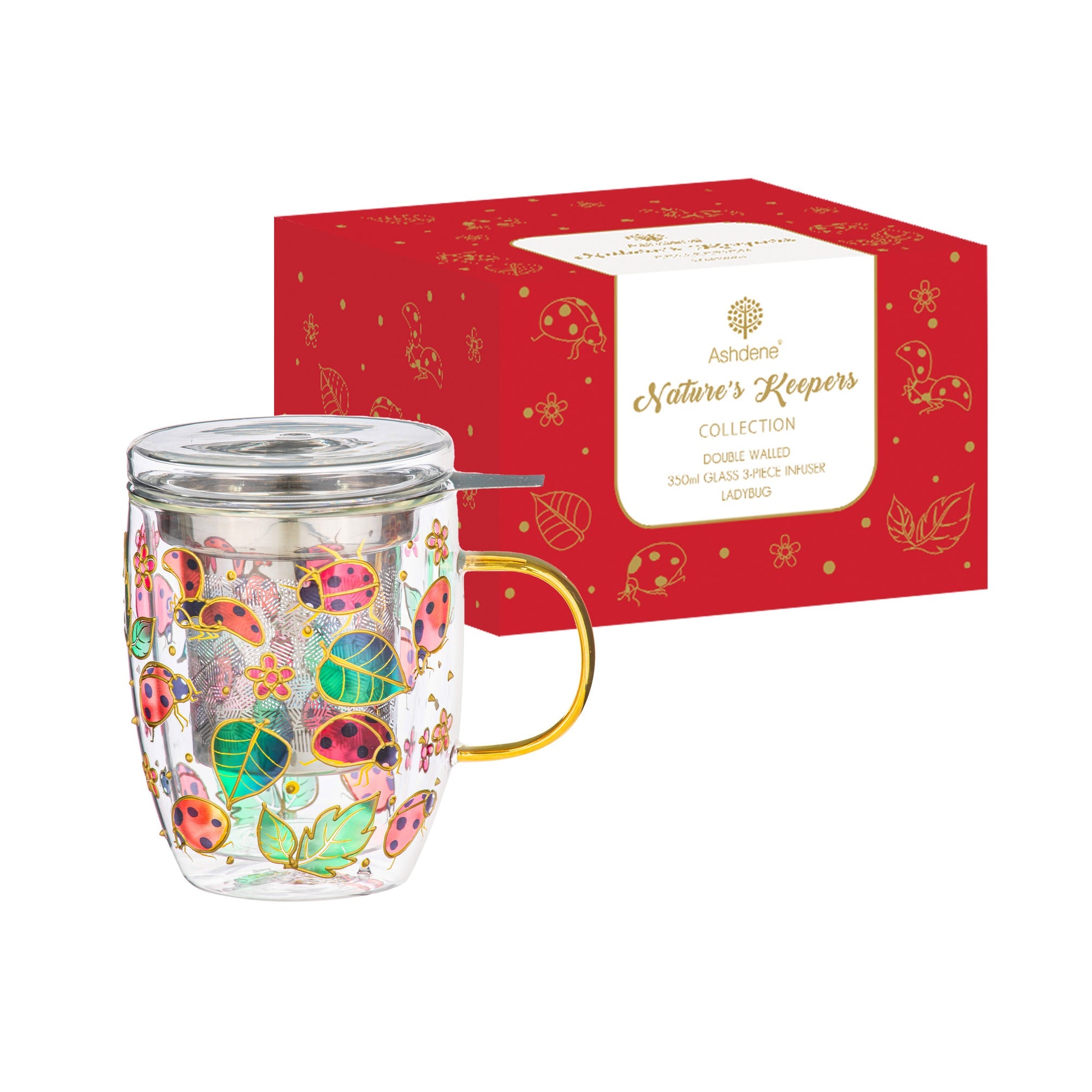Ashdene Natures Keepers Ladybug Double Walled Glass 3pc Infuser