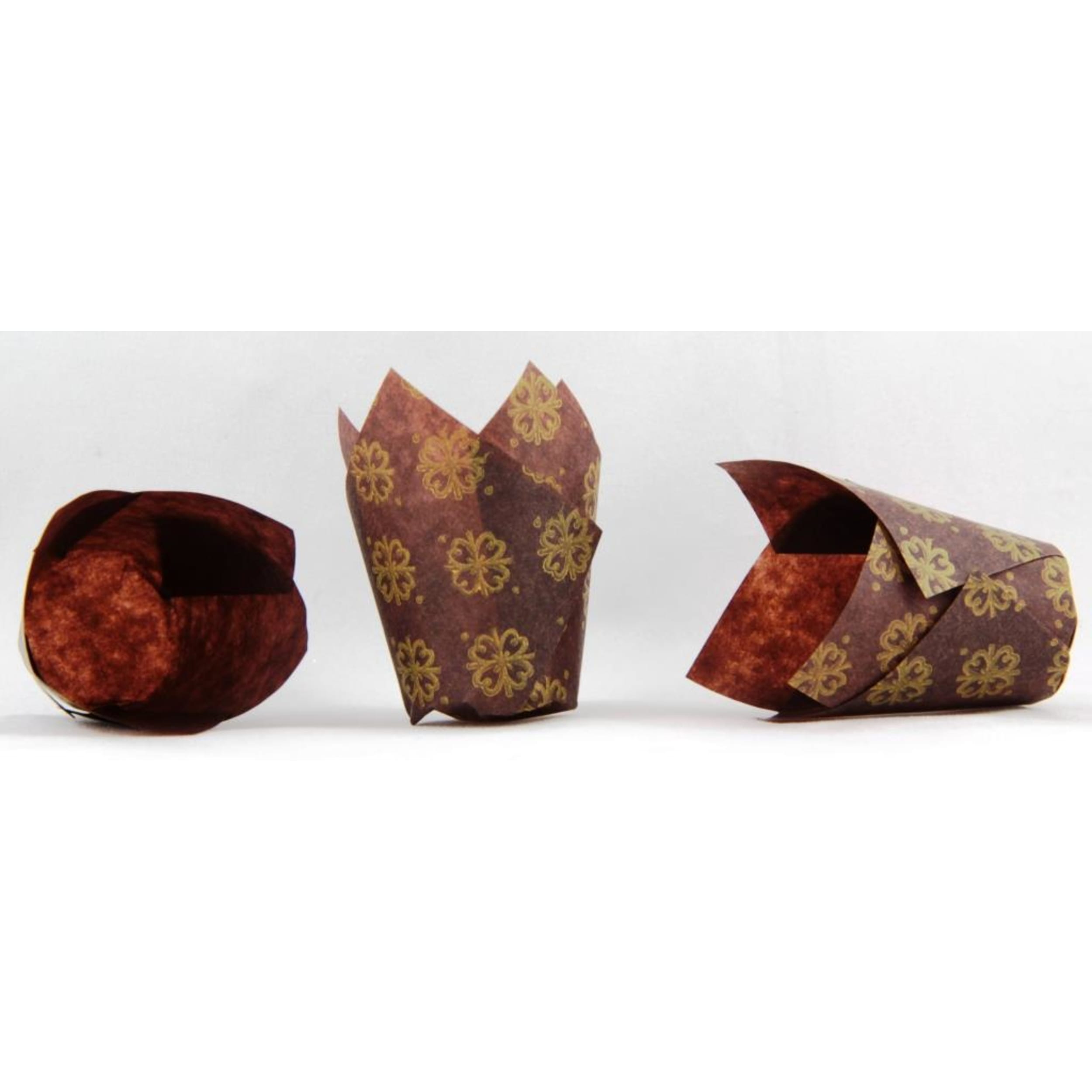 Catering Collection Tulip Muffin Wrap Gold Print Brown (60mmx30mm base) (250 Pack)
