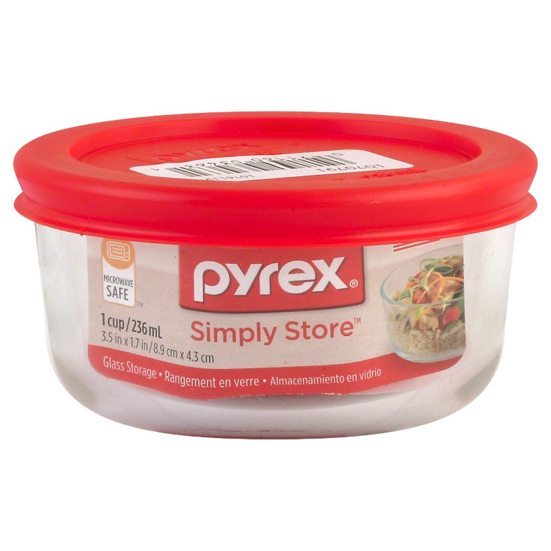 Pyrex Glass Round Container - Red (236mL)