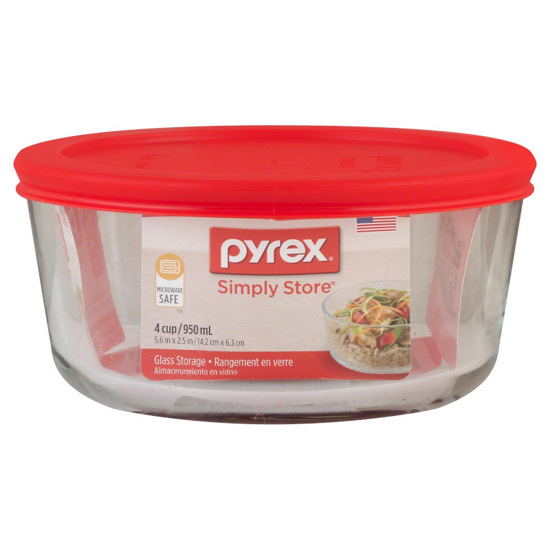 Pyrex Glass Round Container - Red (946mL)