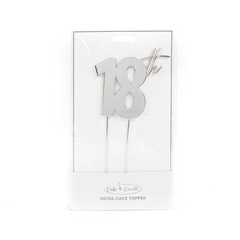 Cake & Candle Metal Cake Topper 18th Silver