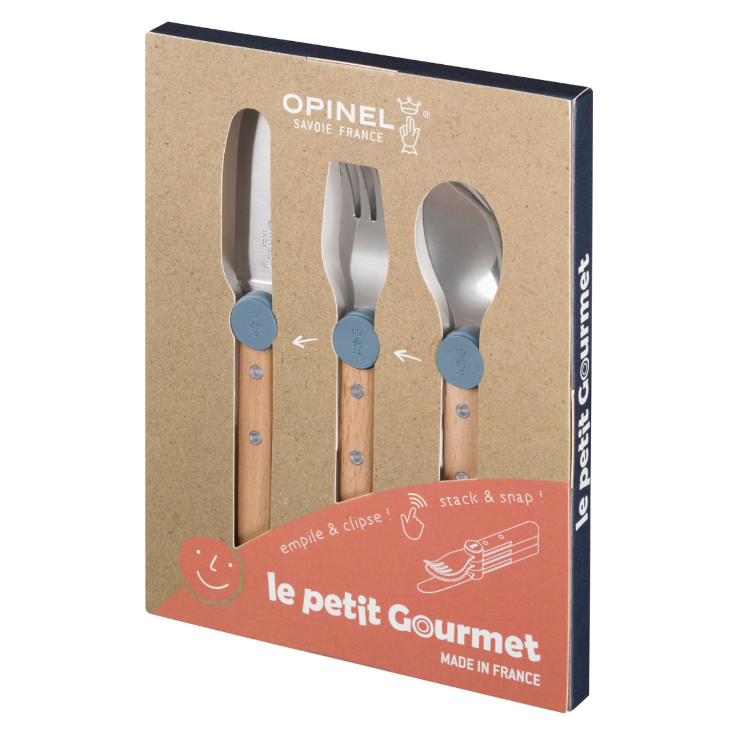 Opinel Le Petit Gourmet Kids 3 Piece Cutlery Set Olive Green