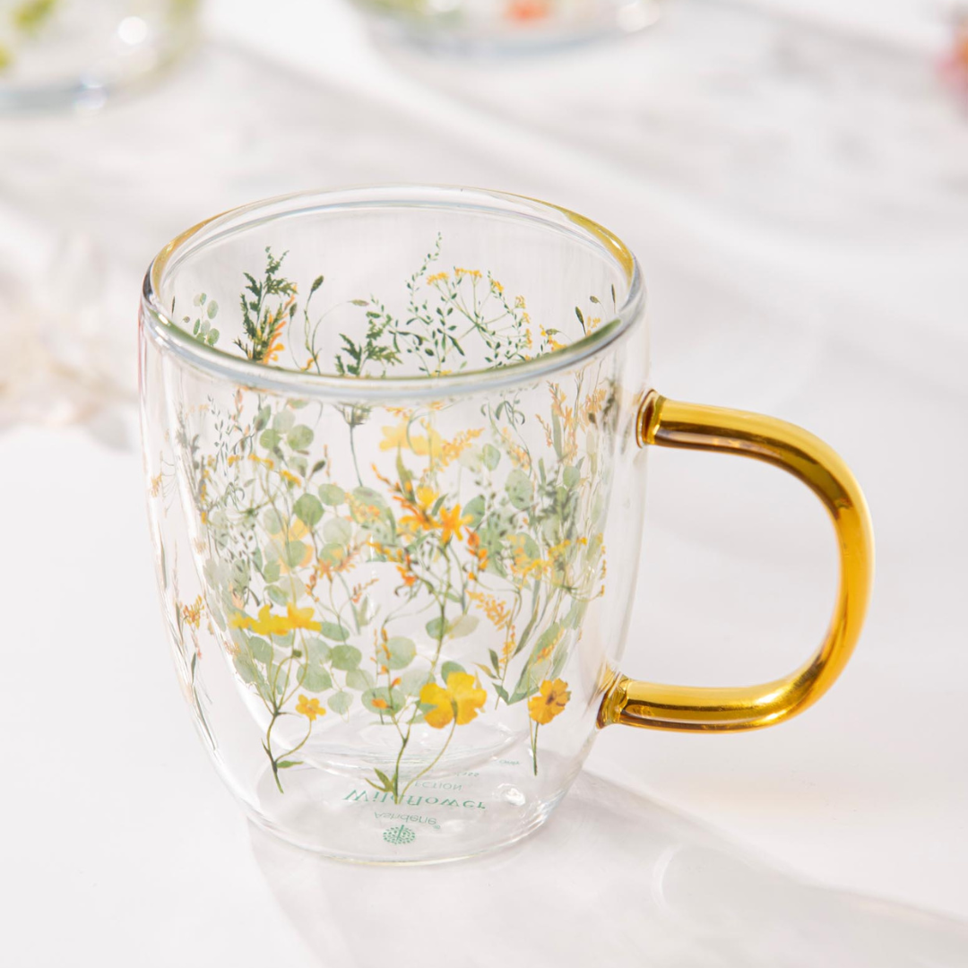 Ashdene Wildflowers Sunshine Double Walled Glass Mug