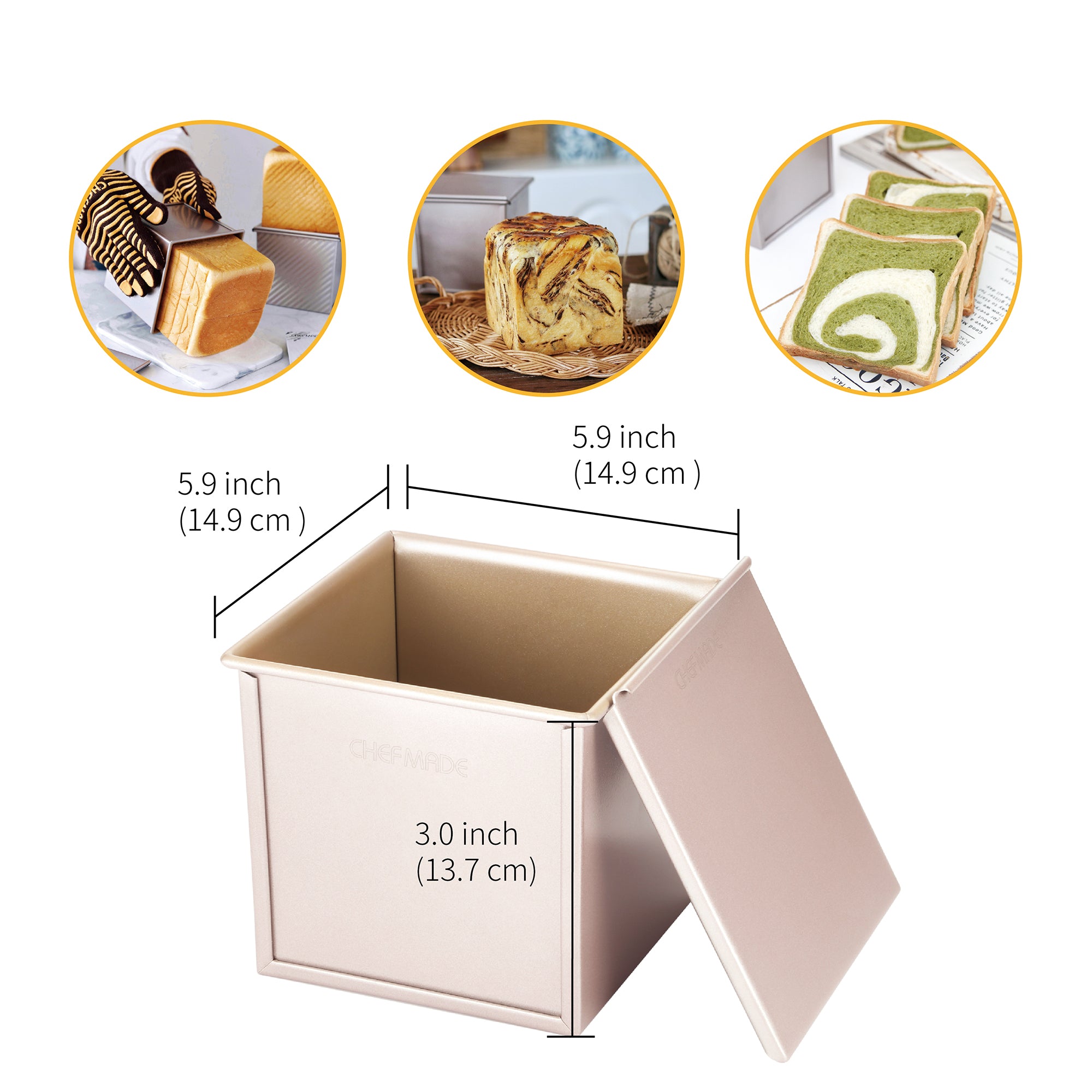 CHEFMADE Square Loaf Pan with Lid 450g 15cm (WK9879)