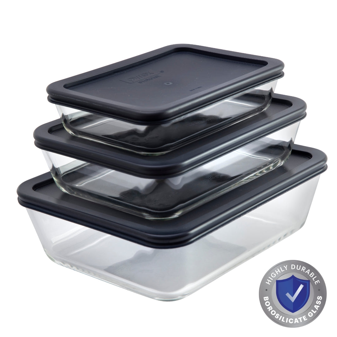 Pyrex Simply Store Glass Container 3 Piece Set (3 6 2.6L - Navy Blue)