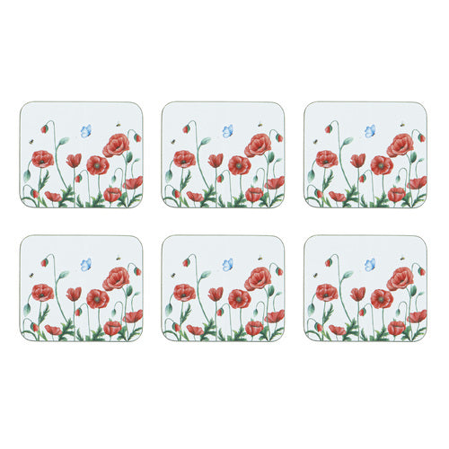 Ashdene Poppy Fields 6pk Coaster