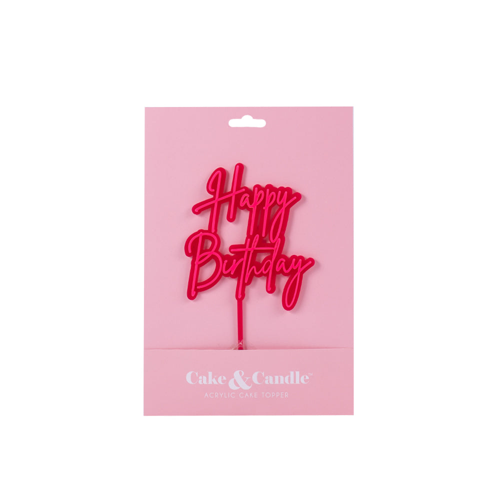 Cake & Candle Layered Cake Topper Happy Birthday Hot Pink & Pink