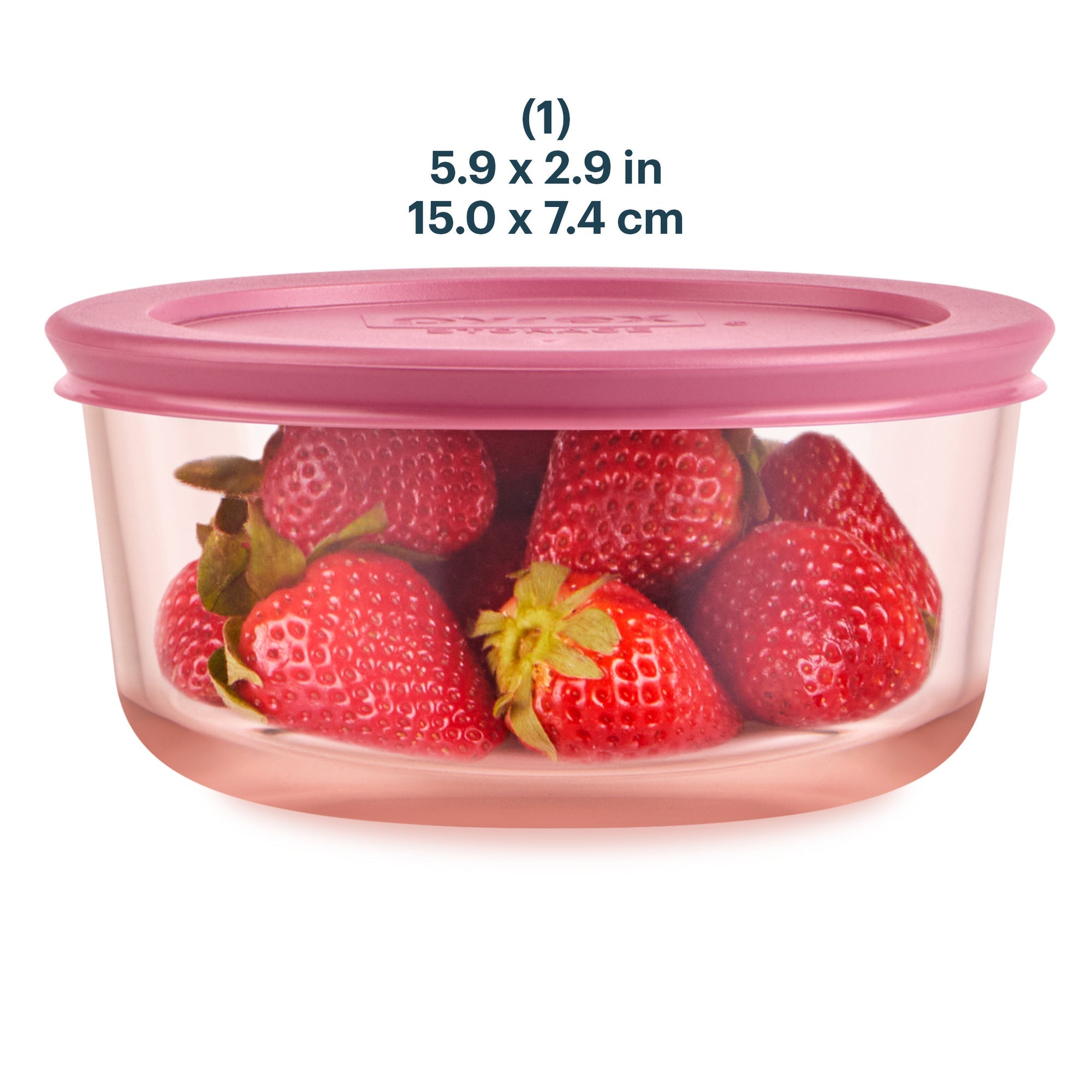 Pyrex Simply Store Colors Tinted Round Glass 946mL Container with Lid - Pink