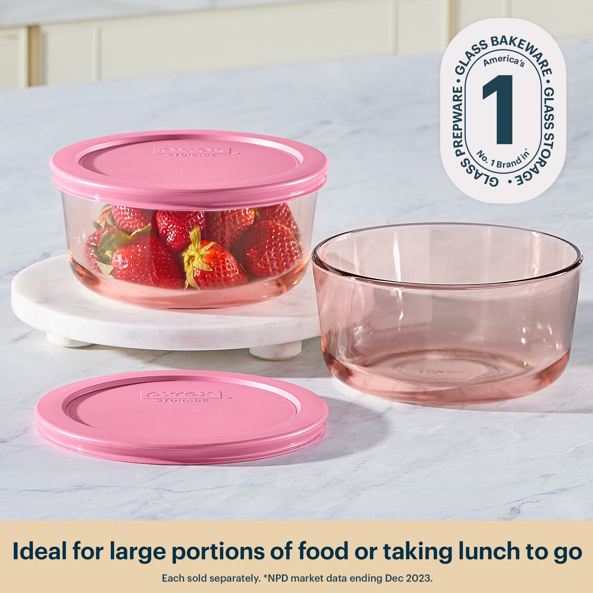 Pyrex Simply Store Colors Tinted Round Glass 946mL Container with Lid - Pink