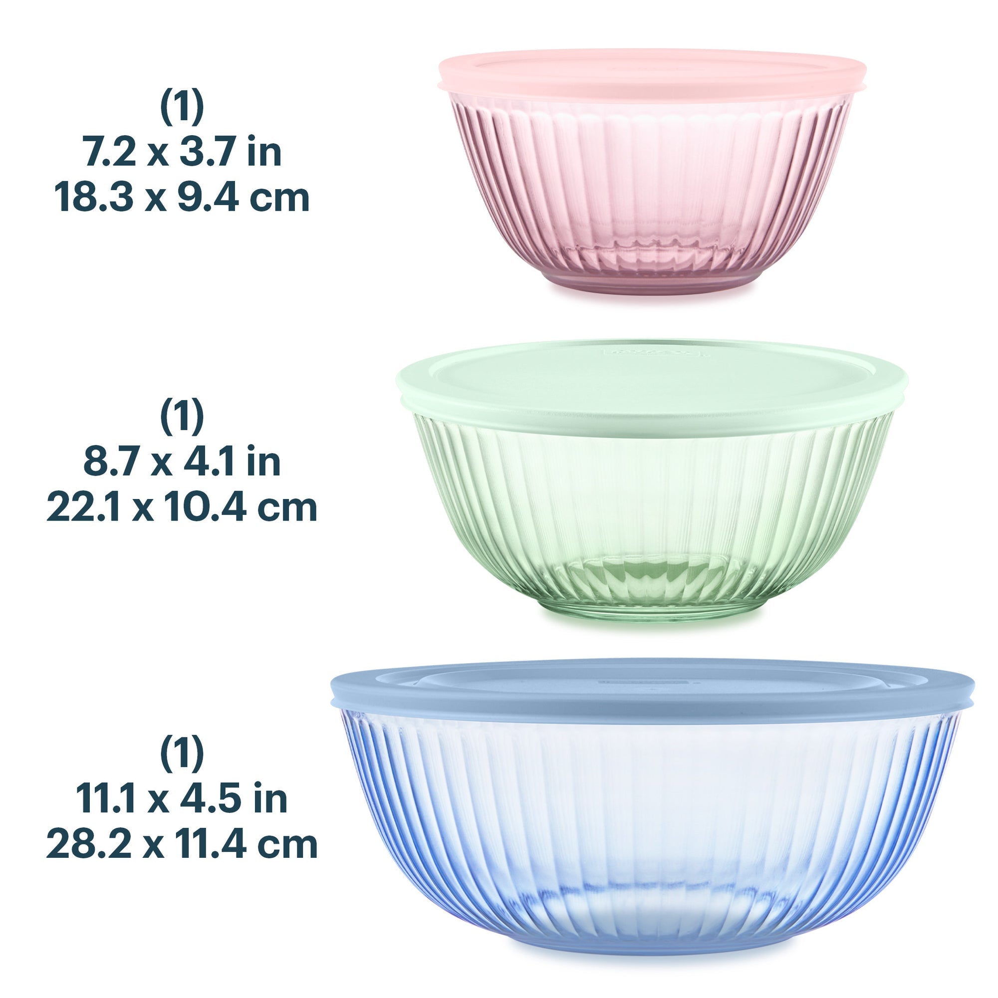 Pyrex Colors Sculptured 6 Piece Bowl Set (Blue & Green & Pink)