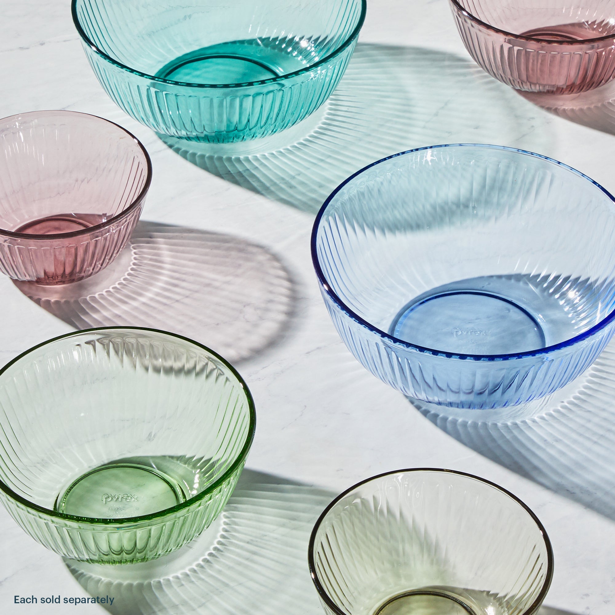 Pyrex Colors Sculptured 6 Piece Bowl Set (Blue & Green & Pink)