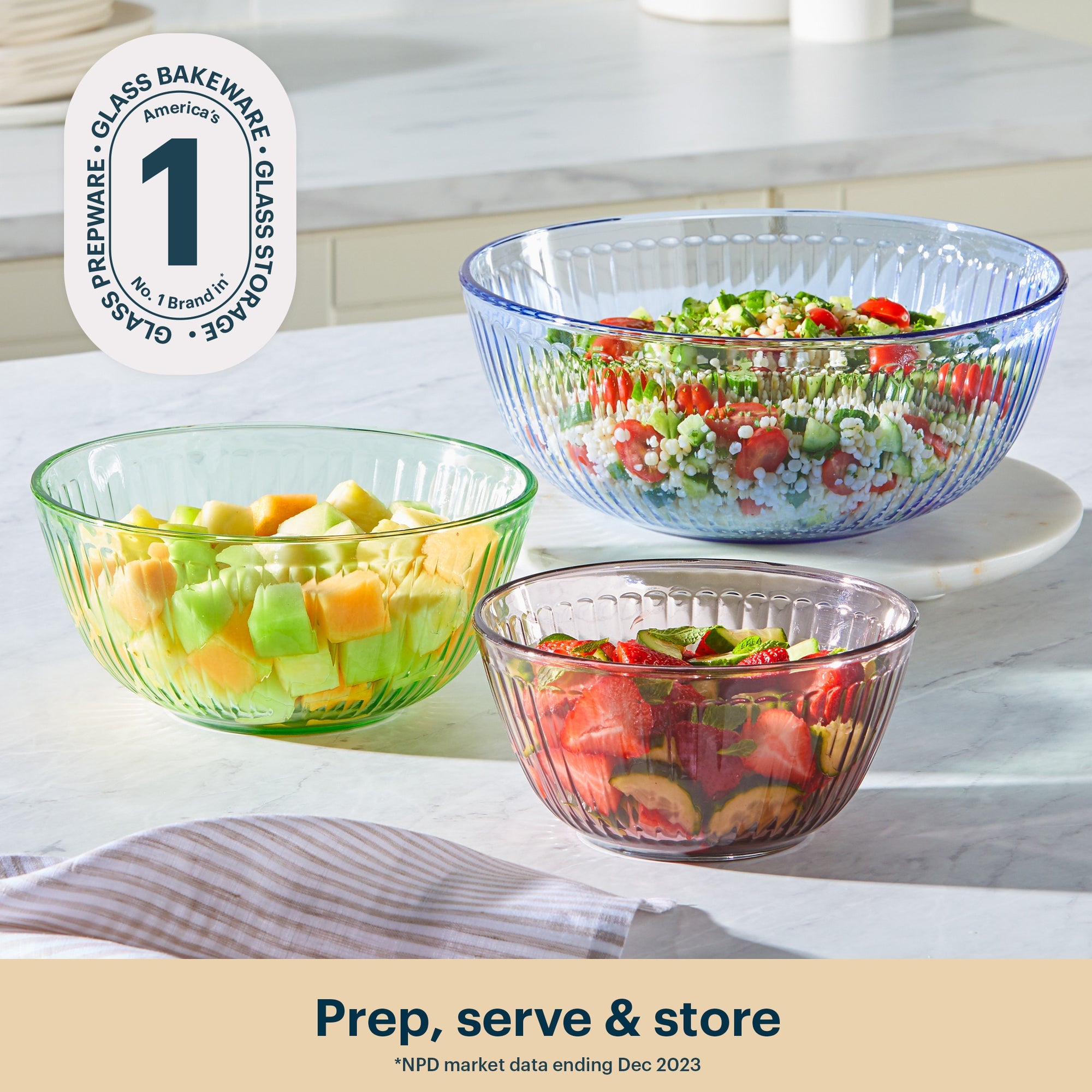 Pyrex Colors Sculptured 3 Piece Bowl Set