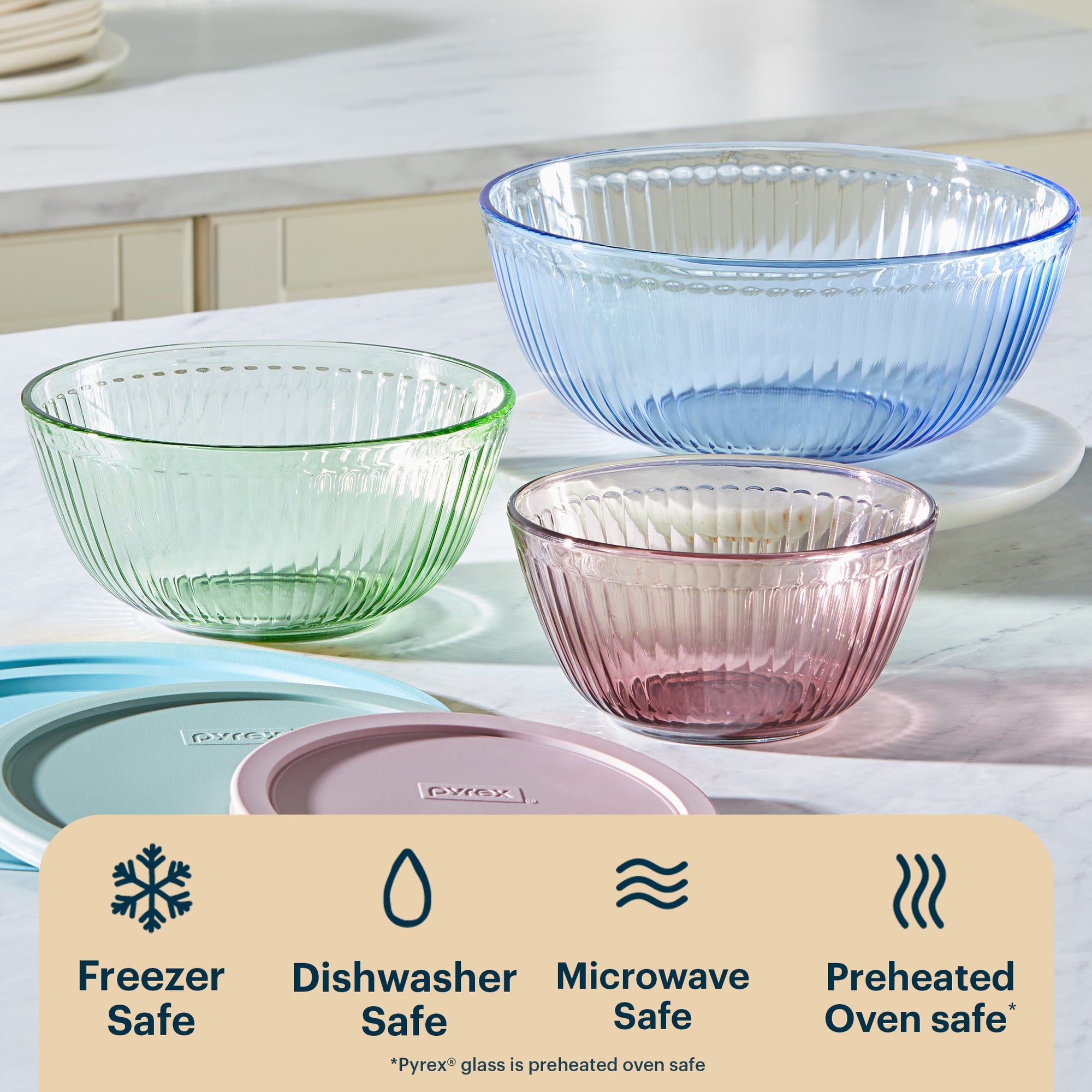 Pyrex Colors Sculptured 6 Piece Bowl Set (Blue & Green & Pink)