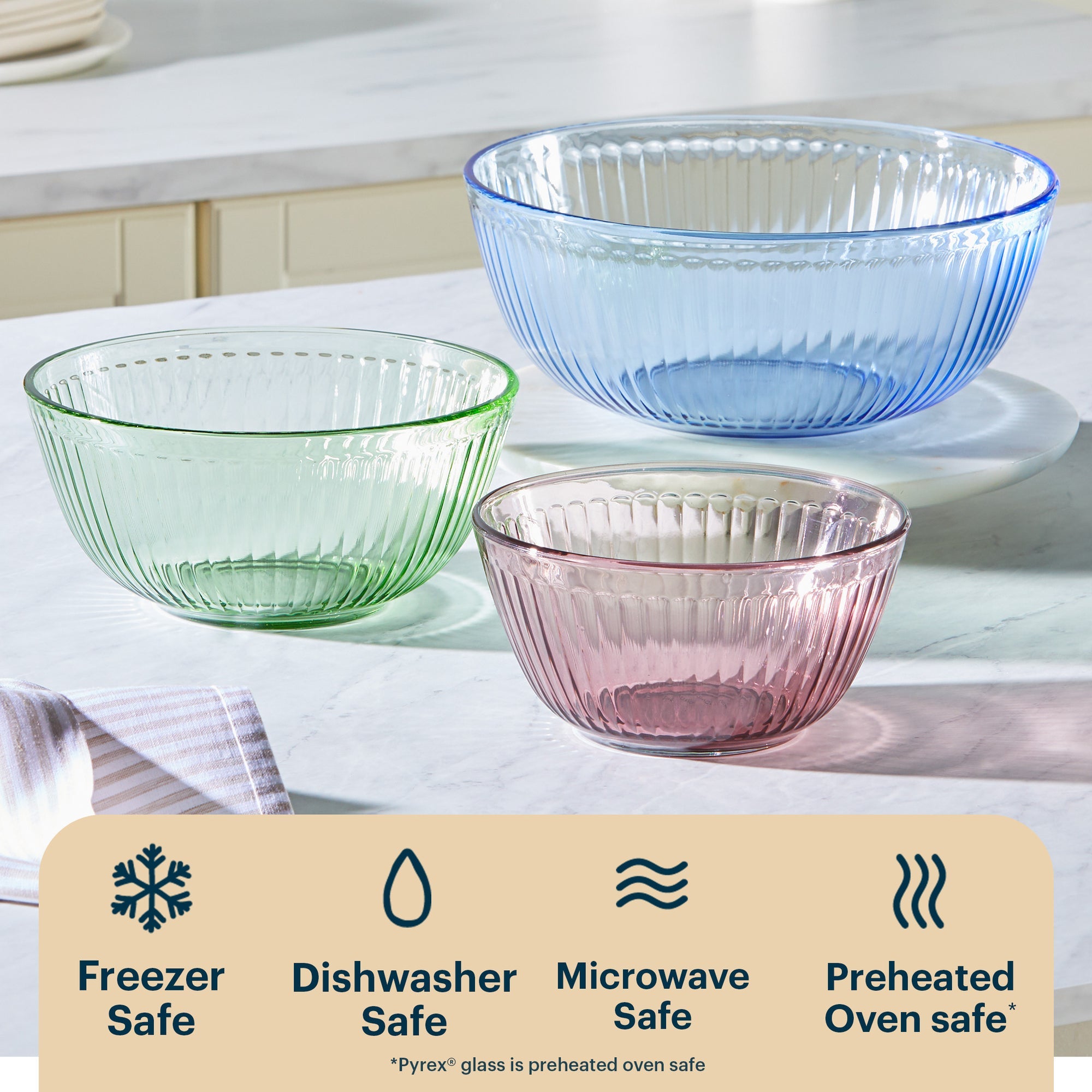 Pyrex Colors Sculptured 3 Piece Bowl Set
