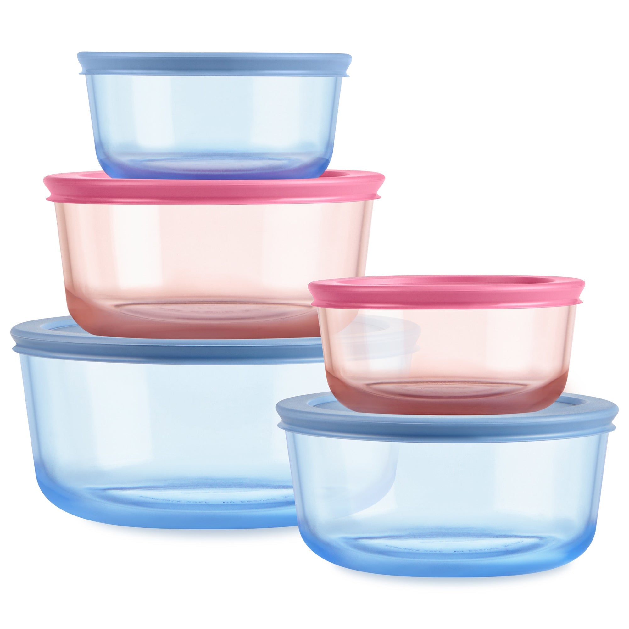 Pyrex Simply Store Colors Glass Container 5 Piece Set (2 4 1.65L - Pink & Blue)