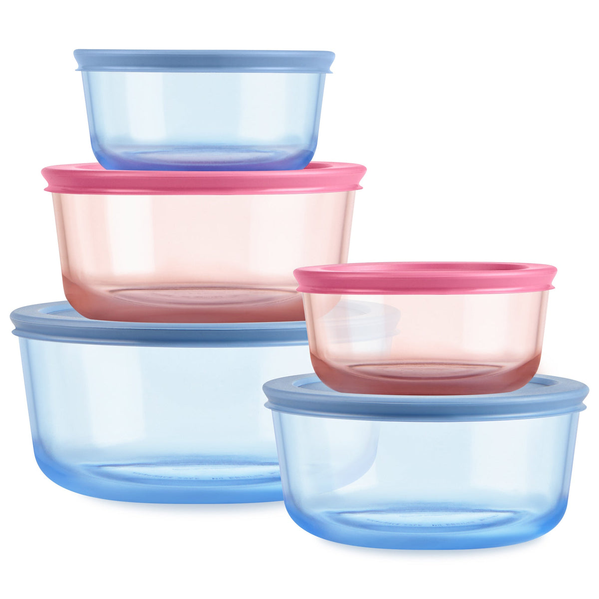 Pyrex Simply Store Colors Glass Container 5 Piece Set (2 4 1.65L - Pink & Blue)