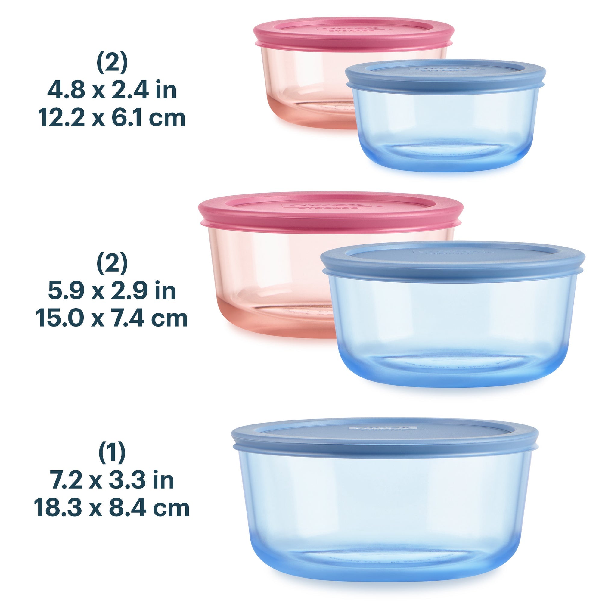 Pyrex Simply Store Colors Glass Container 5 Piece Set (2 4 1.65L - Pink & Blue)