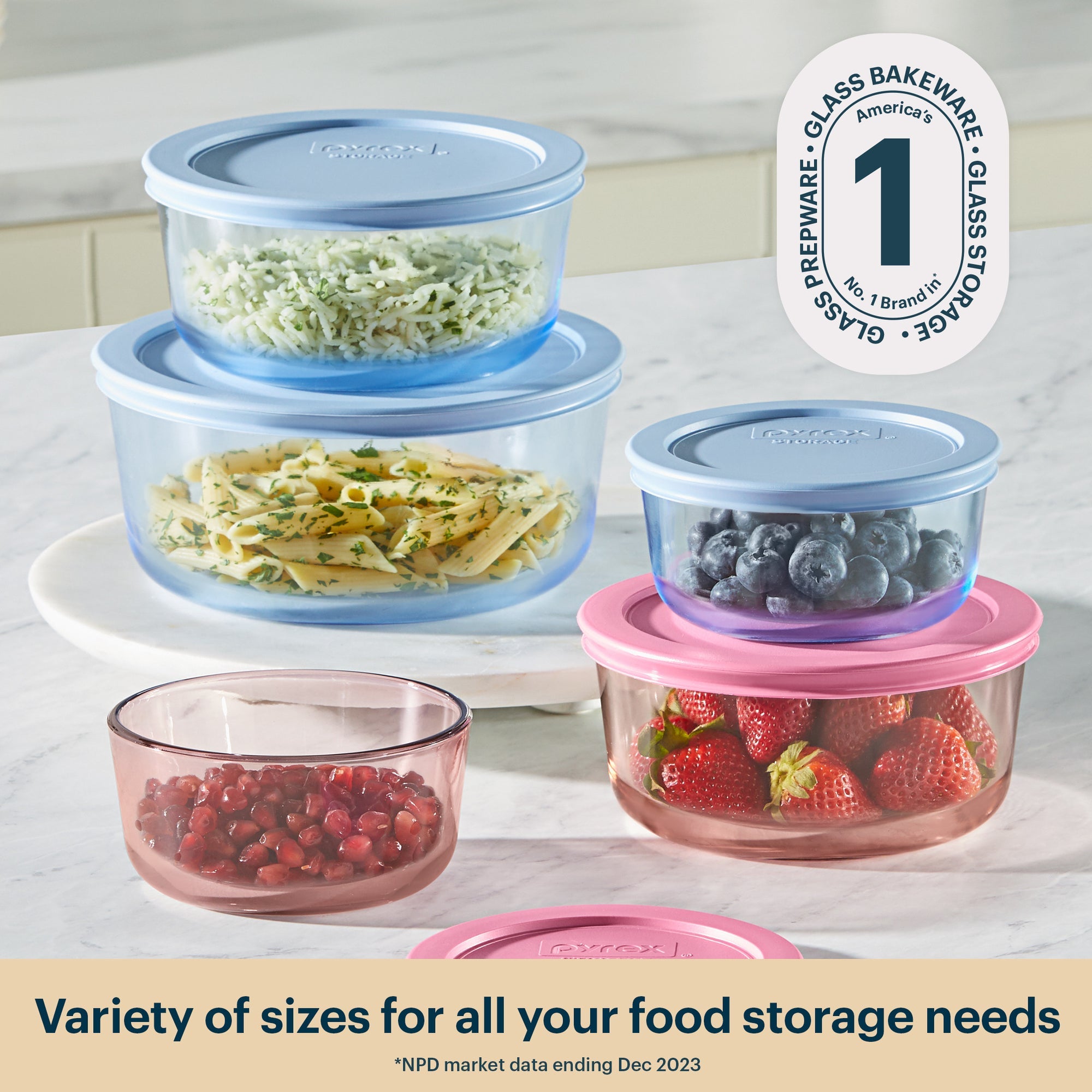 Pyrex Simply Store Colors Glass Container 5 Piece Set (2 4 1.65L - Pink & Blue)