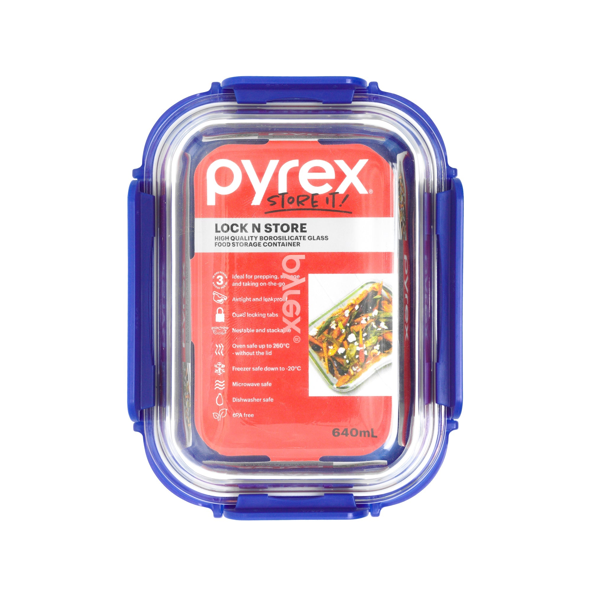 Pyrex Lock N Store Glass Rectangle Container (640mL)