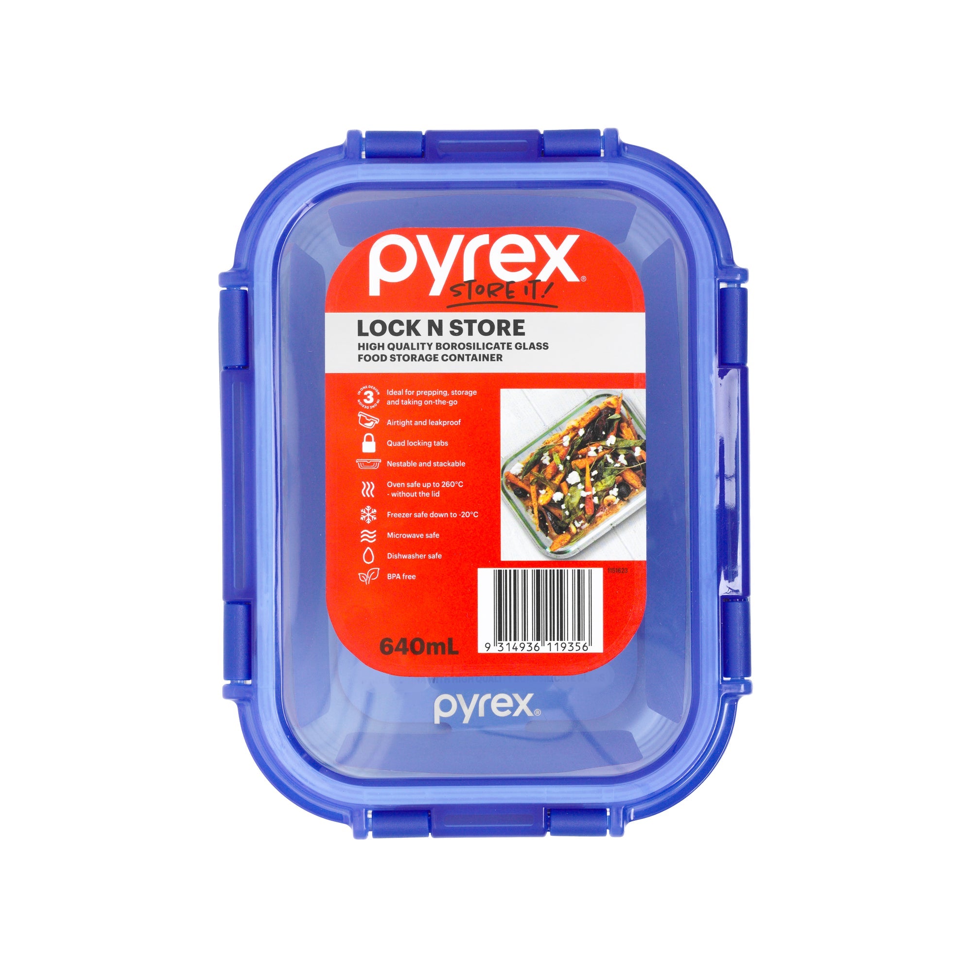 Pyrex Lock N Store Glass Rectangle Container (640mL)