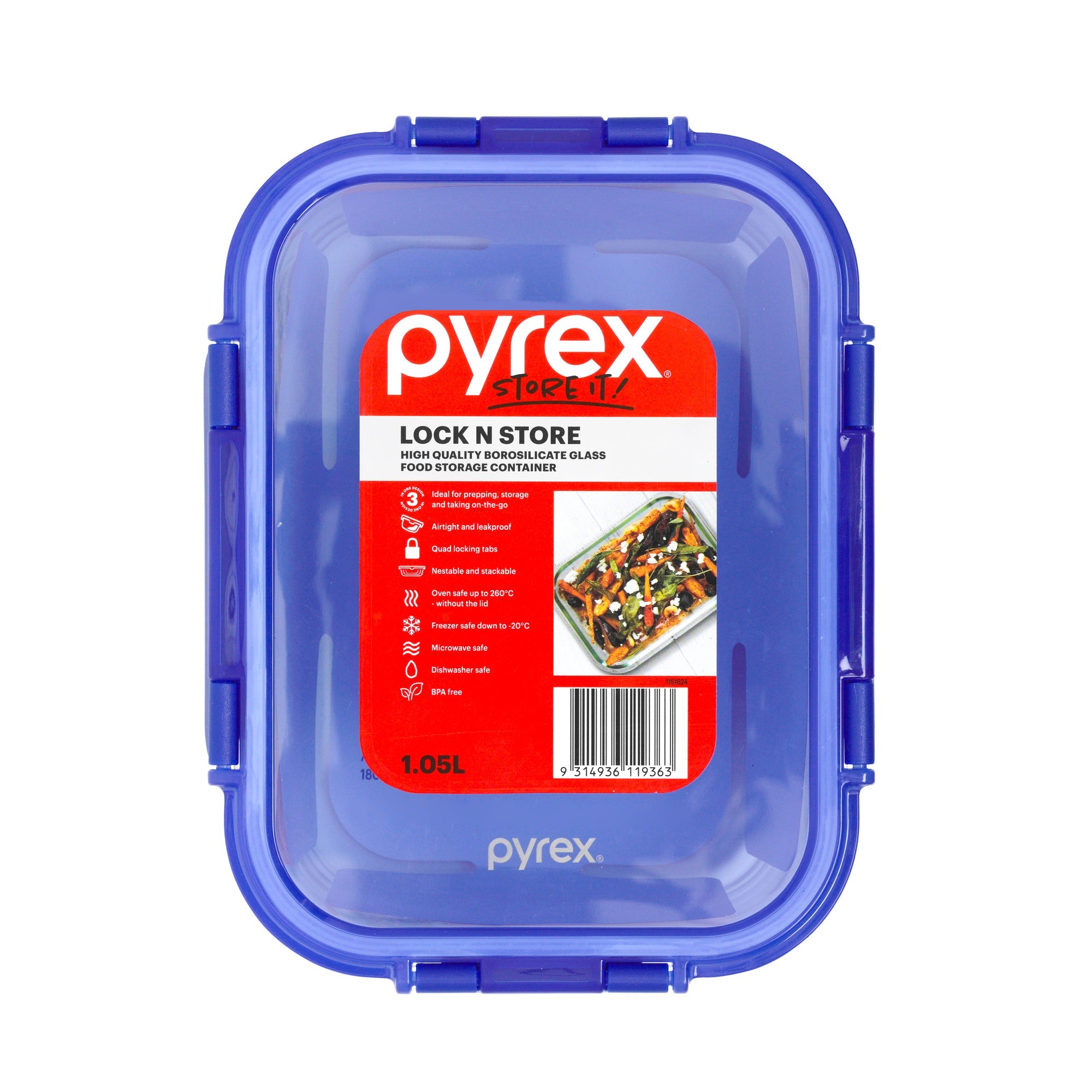 Pyrex Lock N Store Glass Rectangle Container (1L)