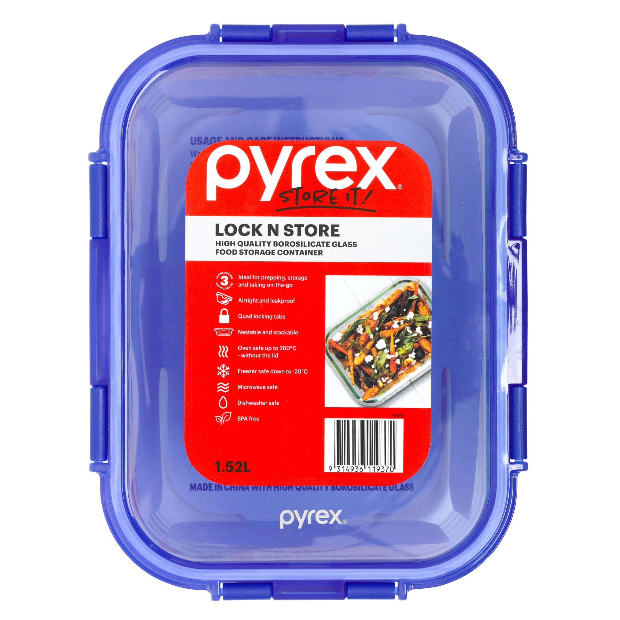 Pyrex Lock N Store Glass Rectangle Container (1.52L)