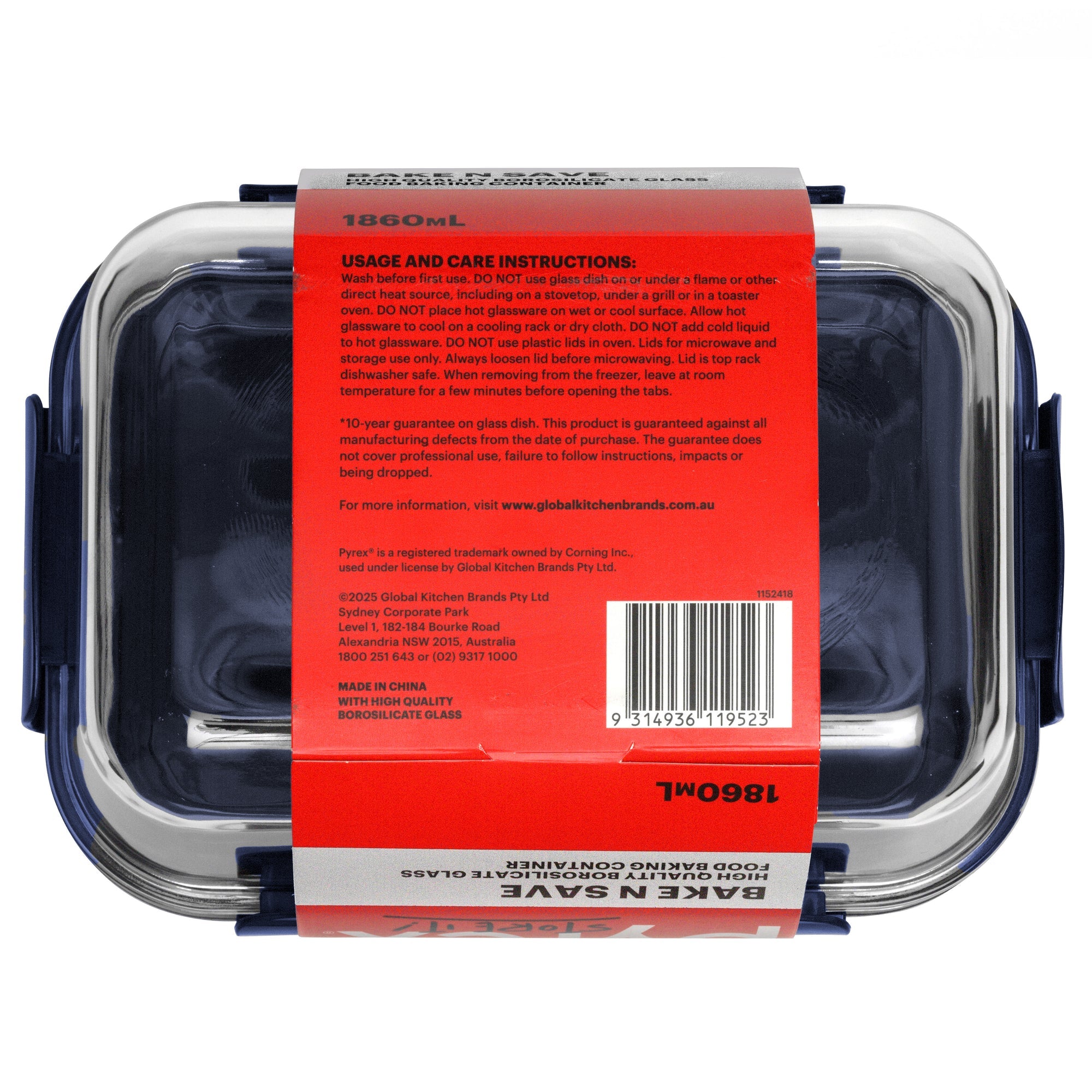 Pyrex Bake N Save Glass Container (1.86L)