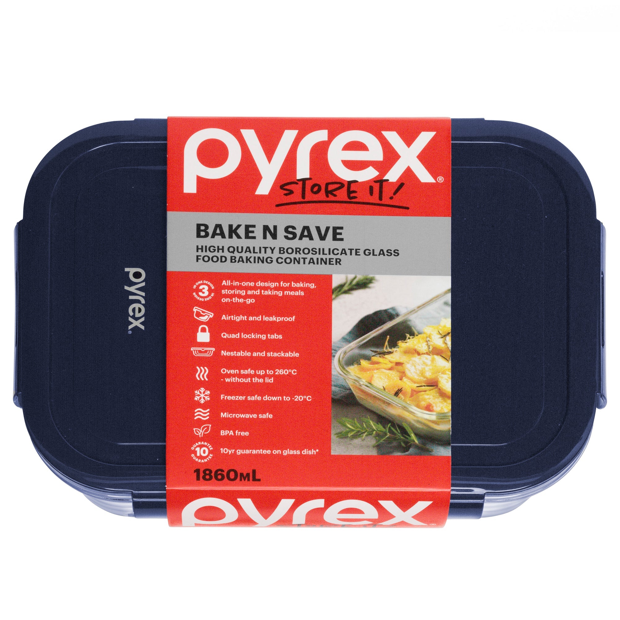 Pyrex Bake N Save Glass Container (1.86L)