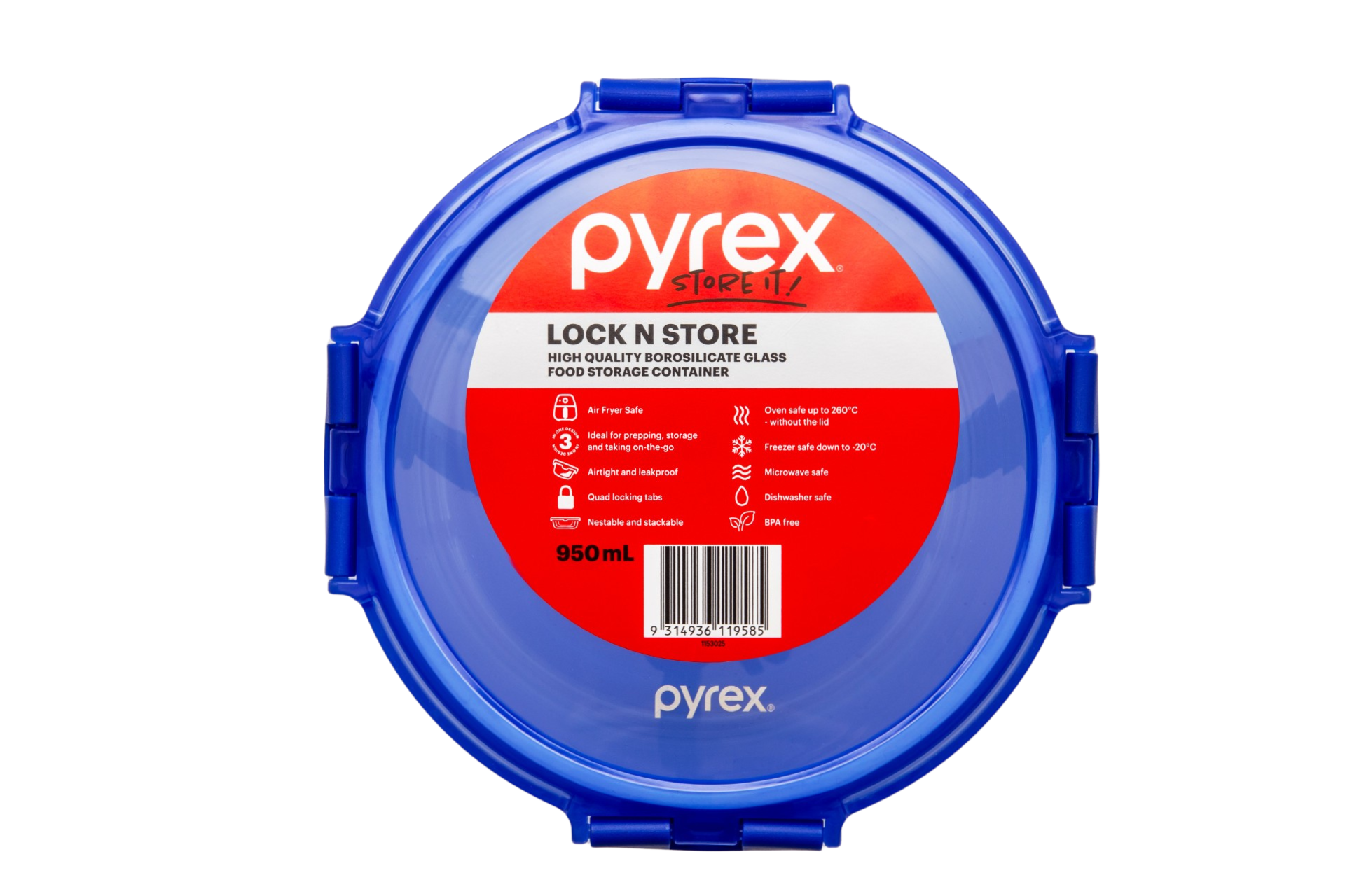 Pyrex Lock N Store Glass Round Container (950mL)