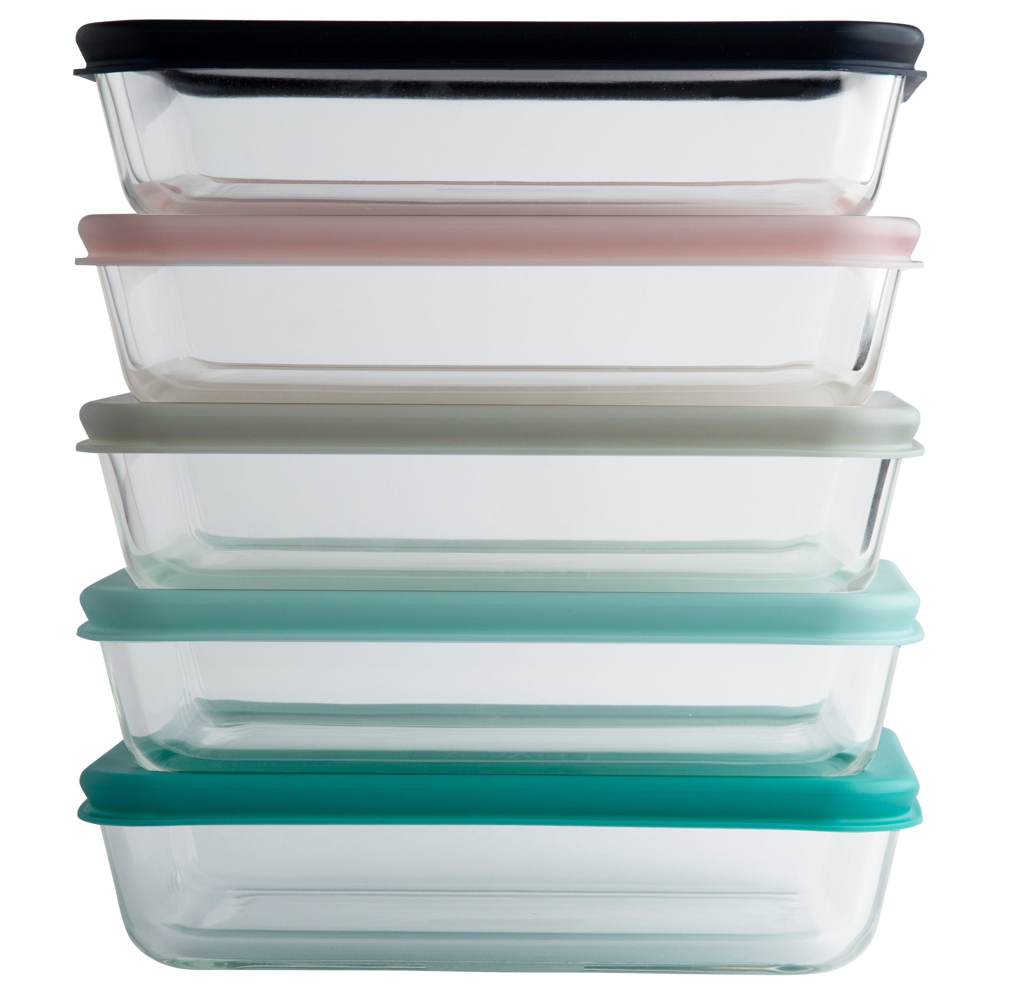 Pyrex Simply Store Glass Rectangle Container 5 Piece Set with Coloured Lids