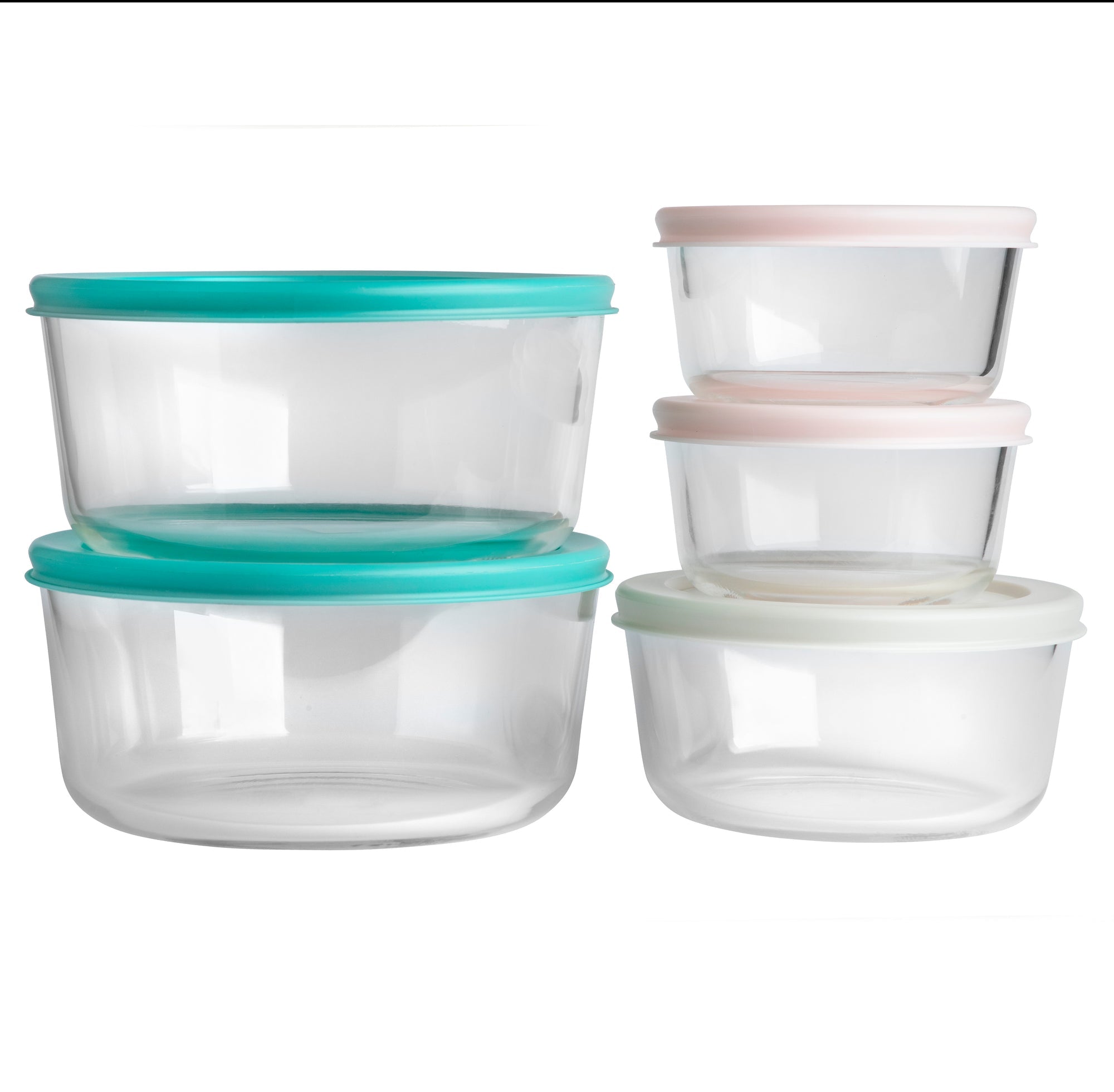 Pyrex Simply Store Glass Round Container 5 Piece Set with Coloured Lids