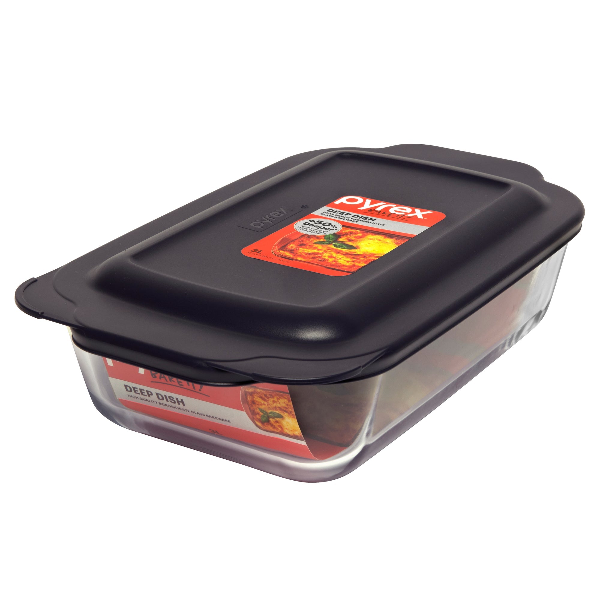 Pyrex Deep Rectangle Baking Dish with Navy Blue Lid (3L)