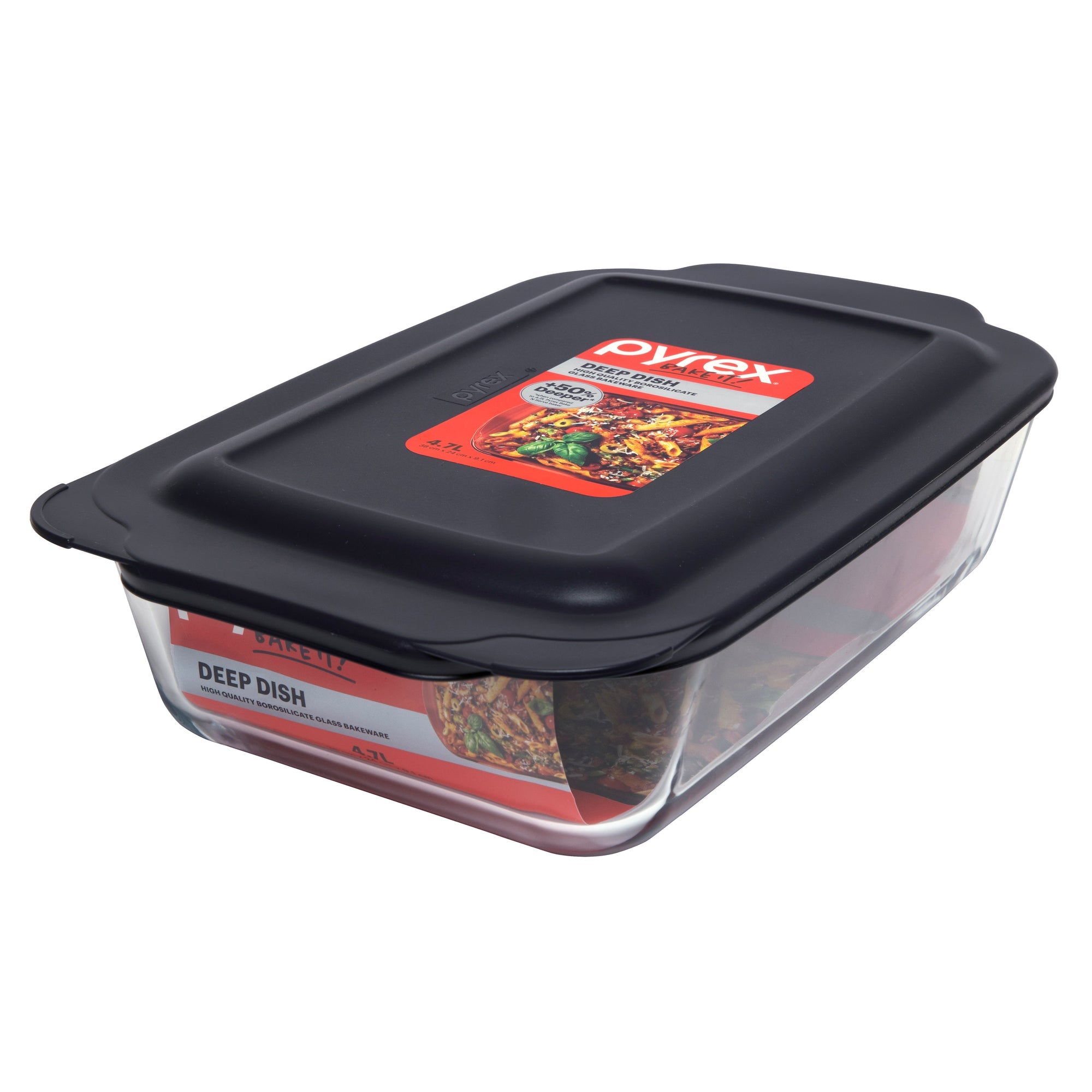 Pyrex Deep Rectangle Baking Dish with Navy Blue Lid (4.7L)