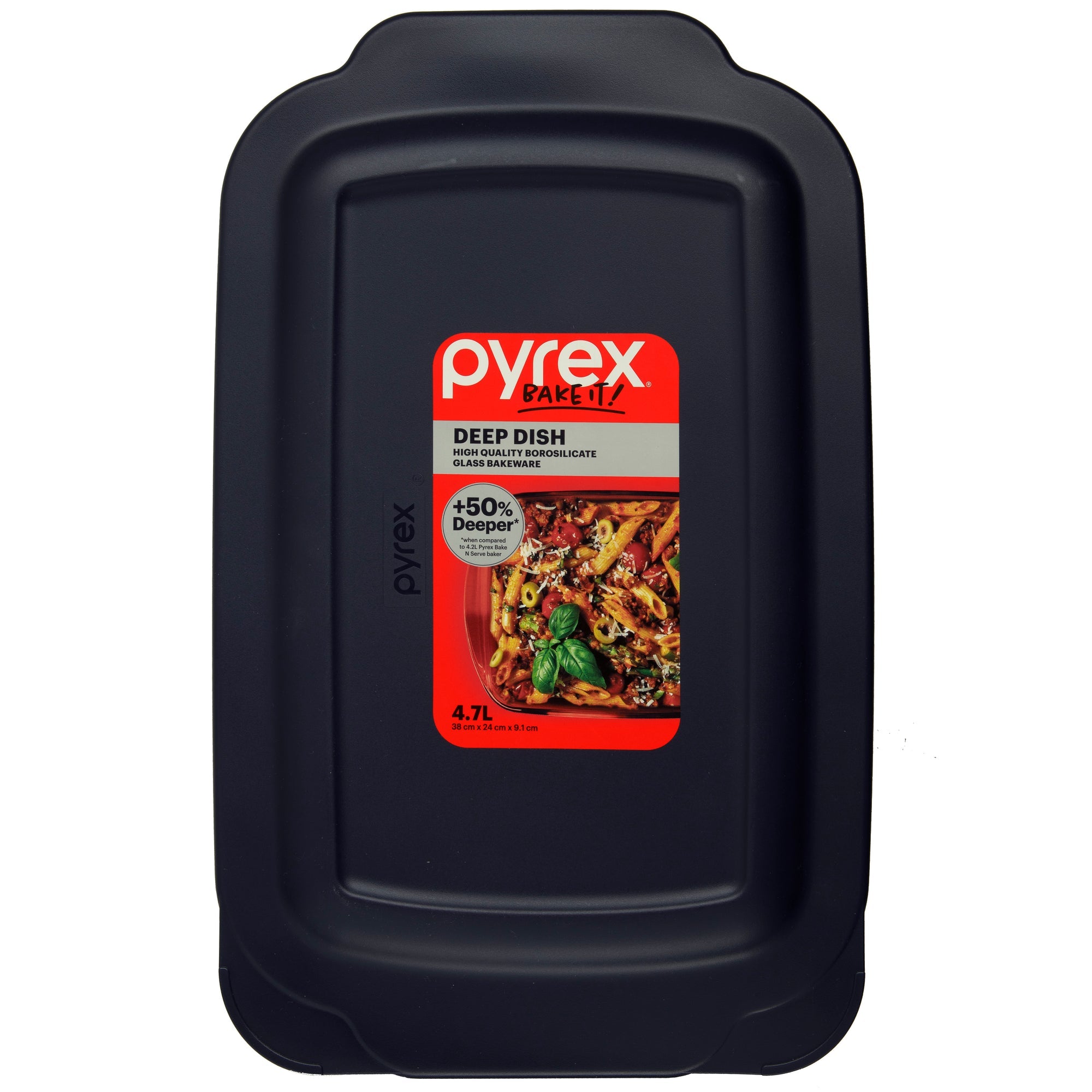 Pyrex Deep Rectangle Baking Dish with Navy Blue Lid (4.7L)