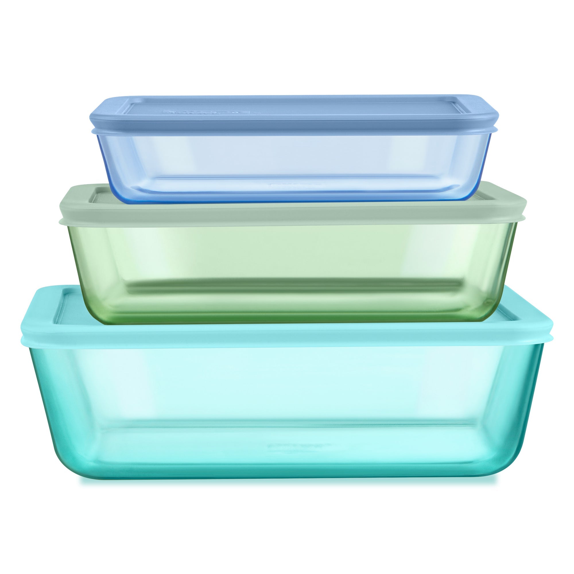 Pyrex Simply Store Colors Tinted Glass Rectangle Container 3 Piece Set Mixed Colors
