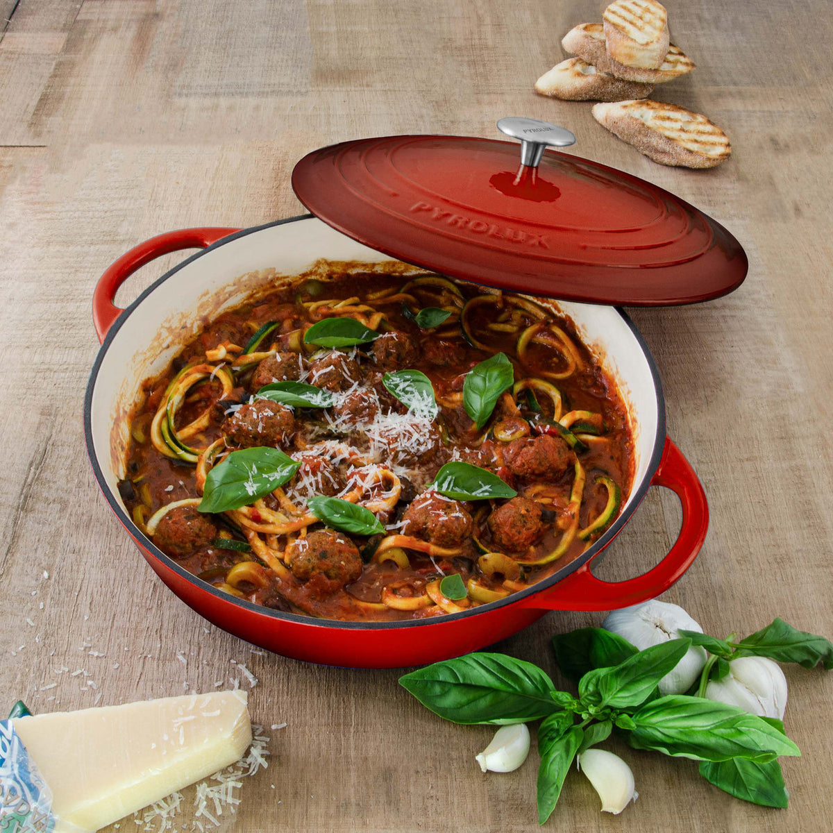 Pyrolux Pyrochef 28cm / 4L Cast Iron Chef Pan - Chilli Red