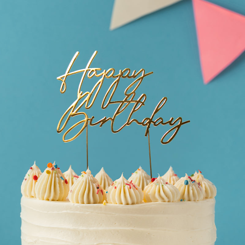 Cake & Candle Metal Cake Topper Happy Birthday 3 Gold