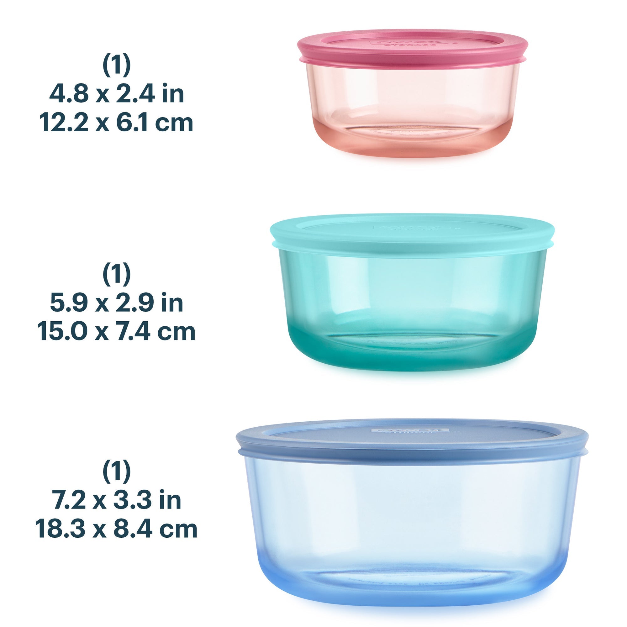 Pyrex Simply Store Colors 3 Piece Set (2 4 & 1.65L - Pink & Teal & Blue)