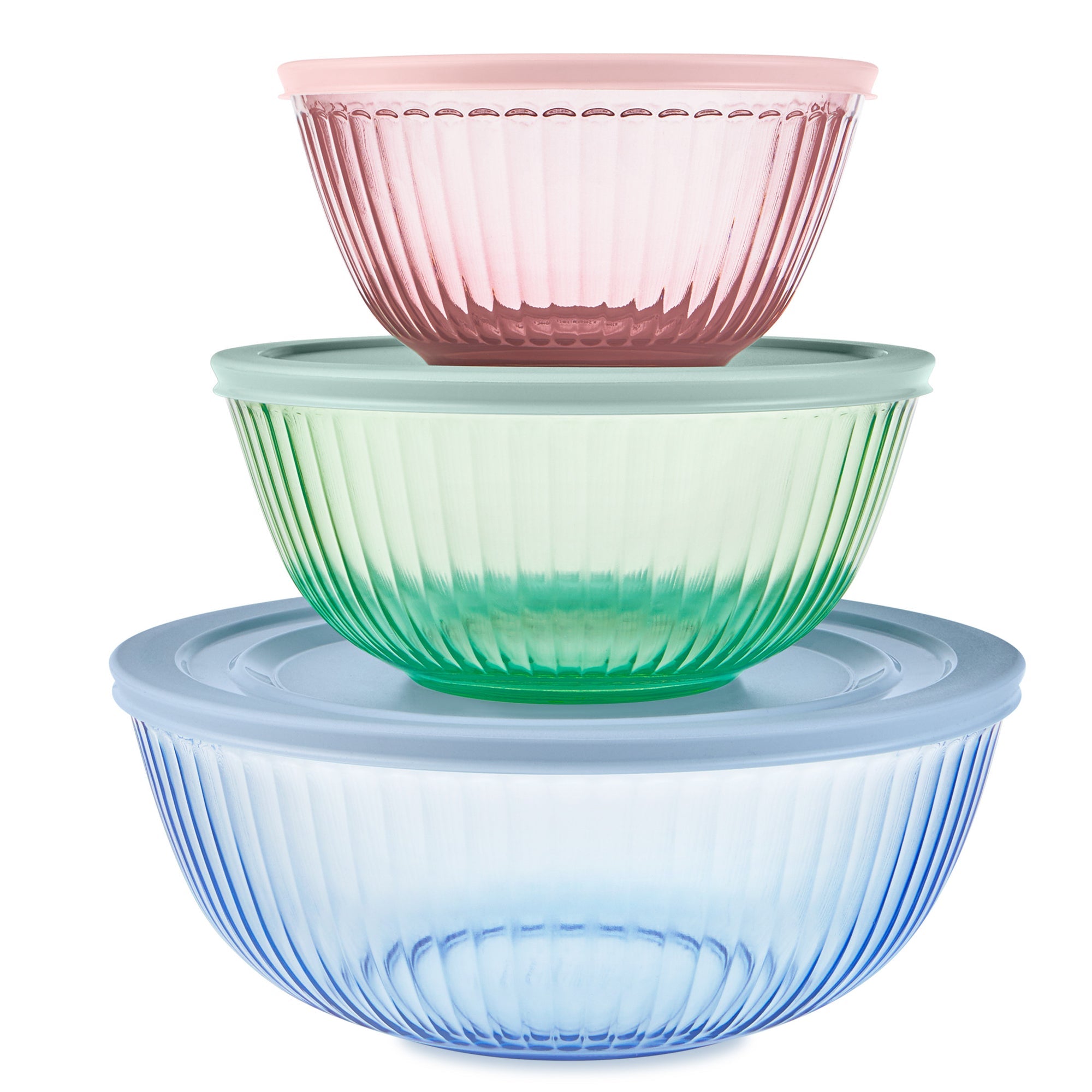 Pyrex Colors Sculptured 6 Piece Bowl Set (Blue & Green & Pink)