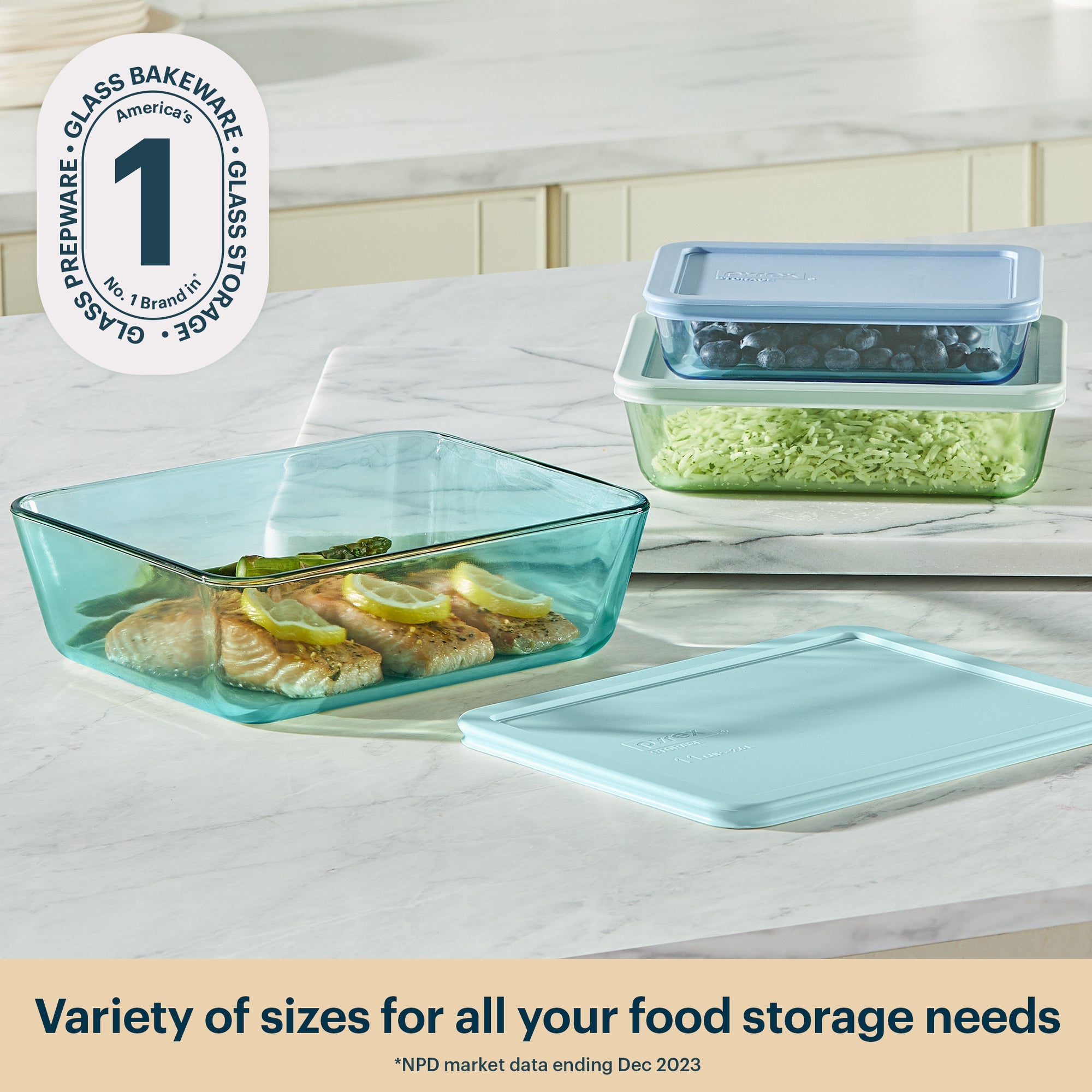 Pyrex Simply Store Colors Tinted Glass Rectangle Container 3 Piece Set Mixed Colors