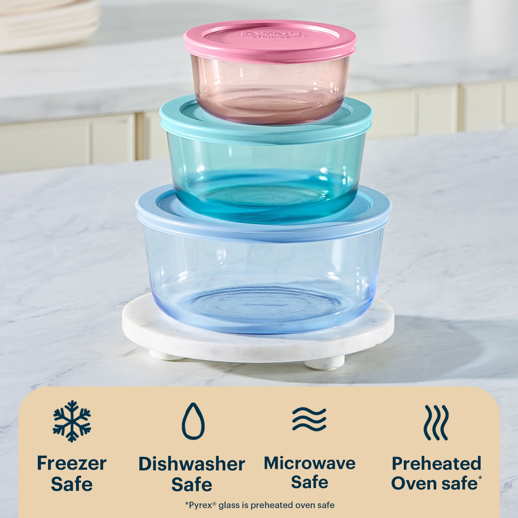 Pyrex Simply Store Colors 3 Piece Set (2 4 & 1.65L - Pink & Teal & Blue)