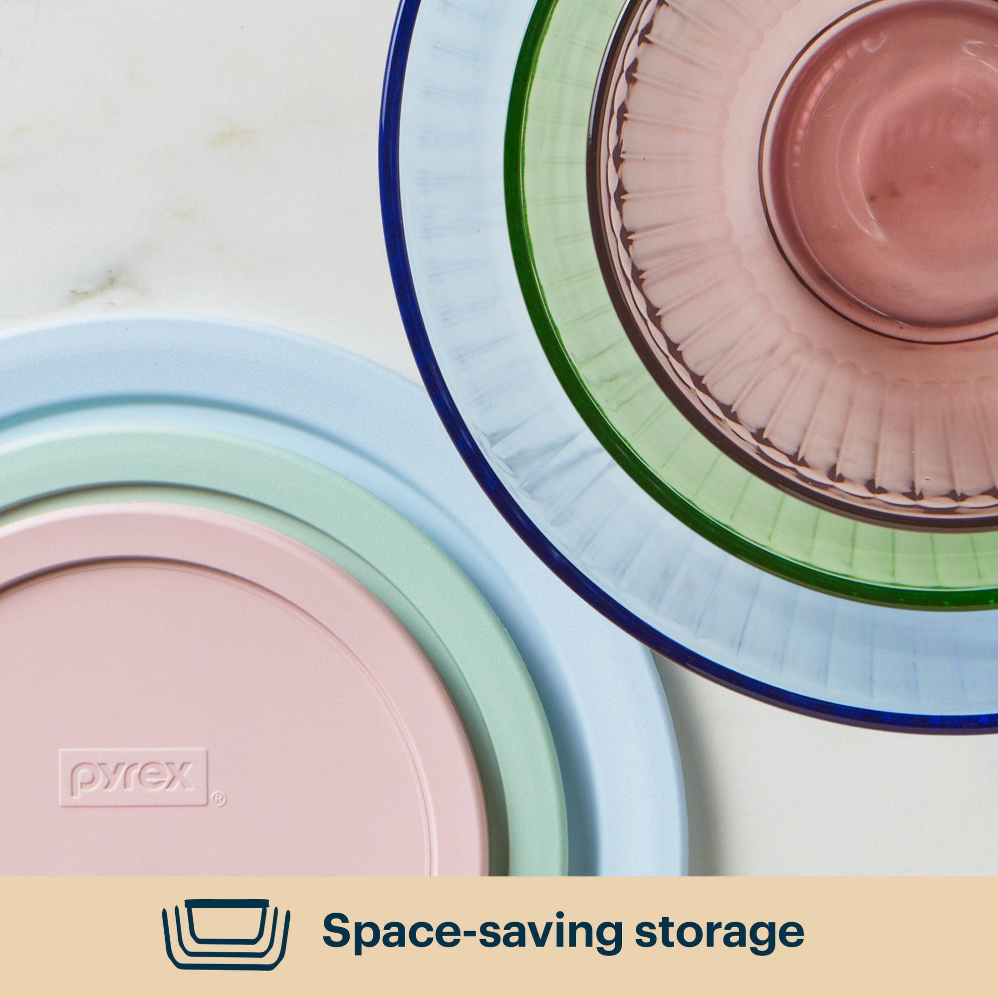 Pyrex Colors Sculptured 6 Piece Bowl Set (Blue & Green & Pink)
