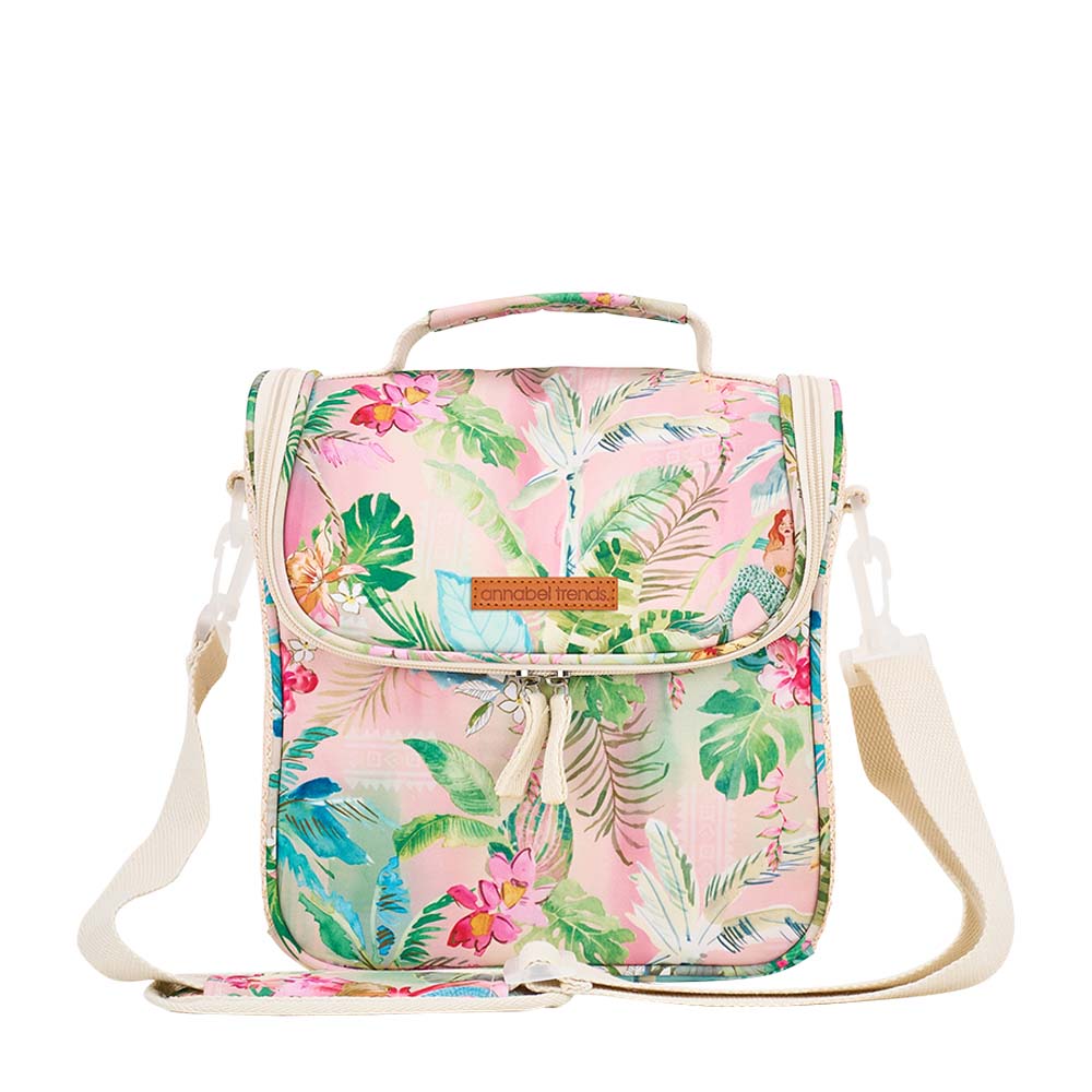 Annabel Trends Picnic Lunch Bag Rattan Detail Pink & Green Stripe