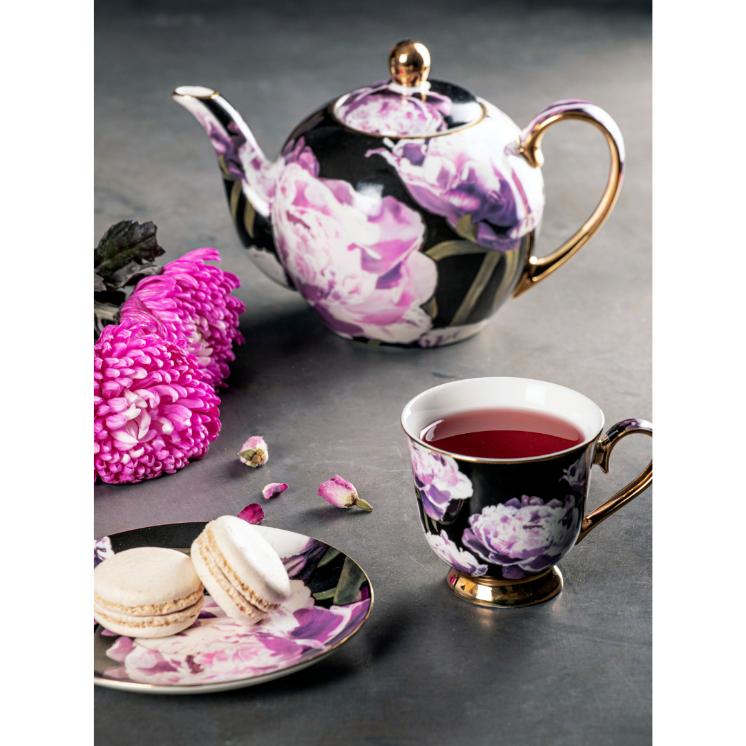 Ashdene Dark Florals Peony Teapot & 2 Teacup Set