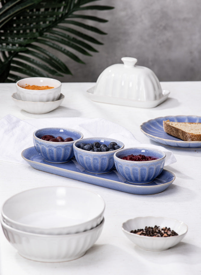 Ladelle Marguerite Powder Blue 4pc Bowl & Tray Set