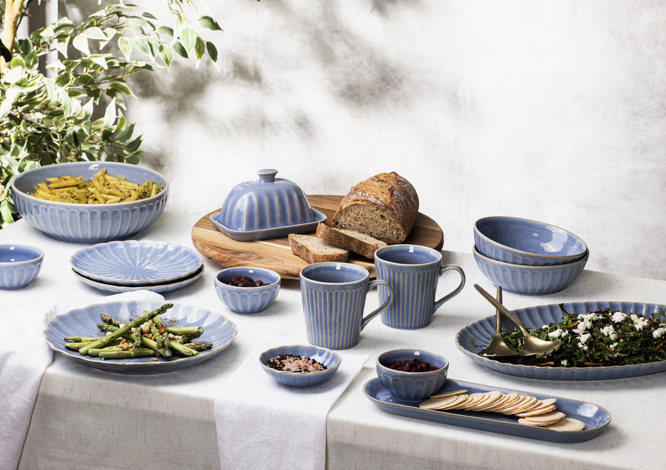 Ladelle Marguerite Powder Blue 4pc Bowl & Tray Set