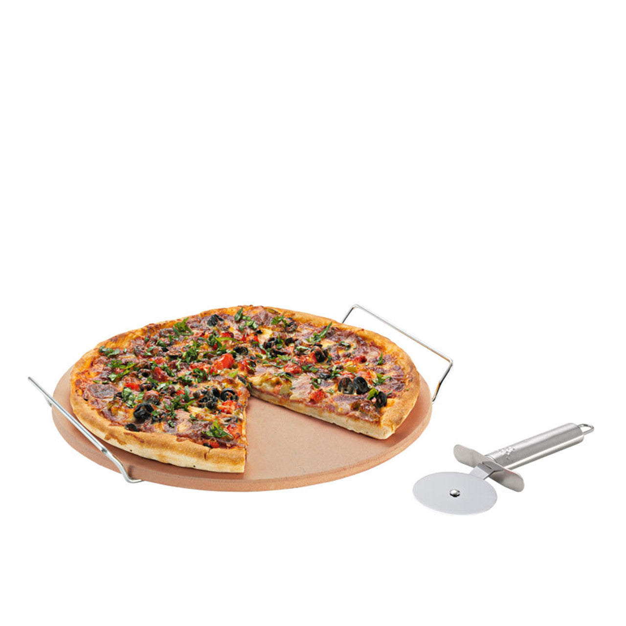 Avanti  Pizza Stone With Rack And Pizza Cutter